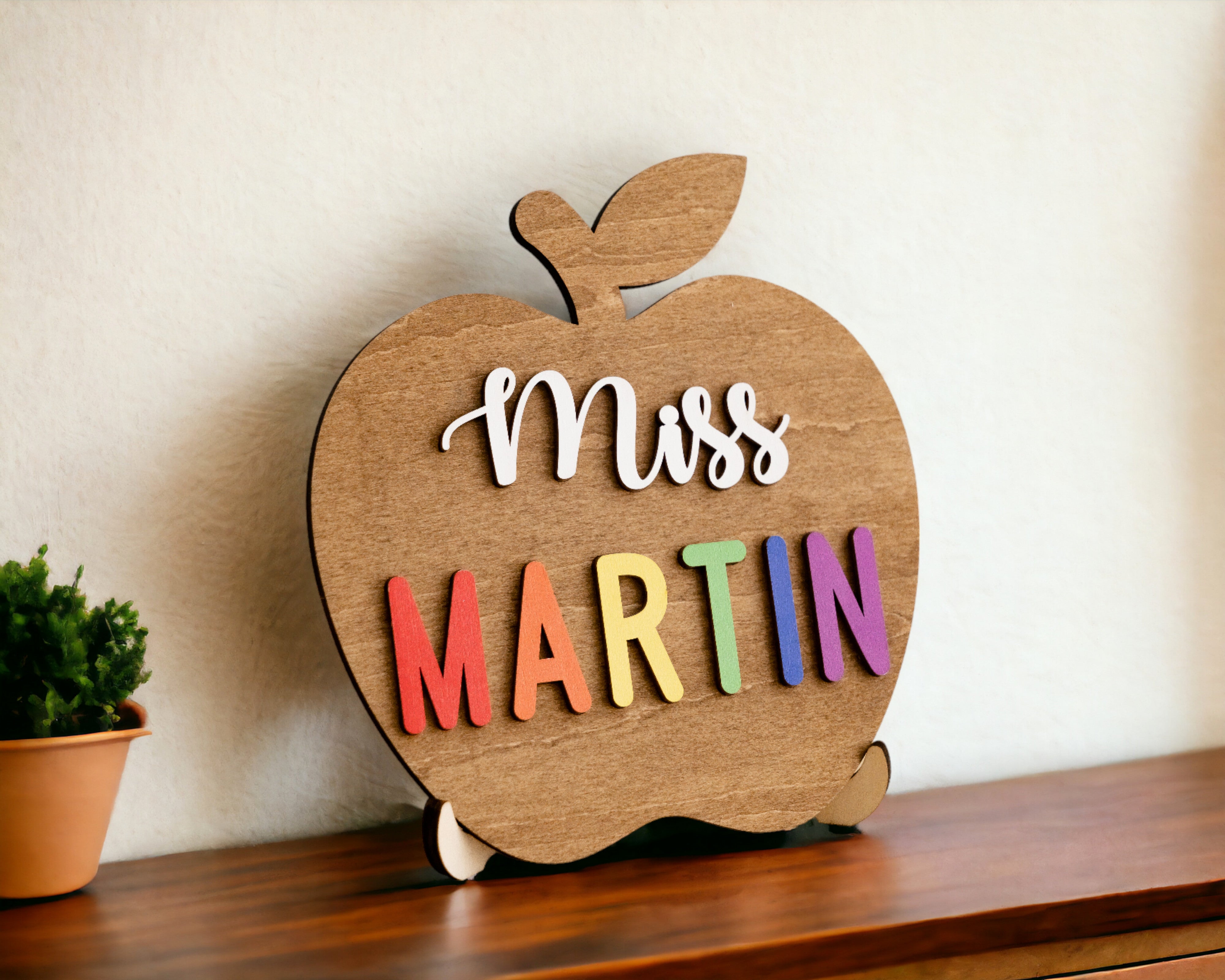 Personalized Wooden Teacher's Apple Sign For Desk Ornament