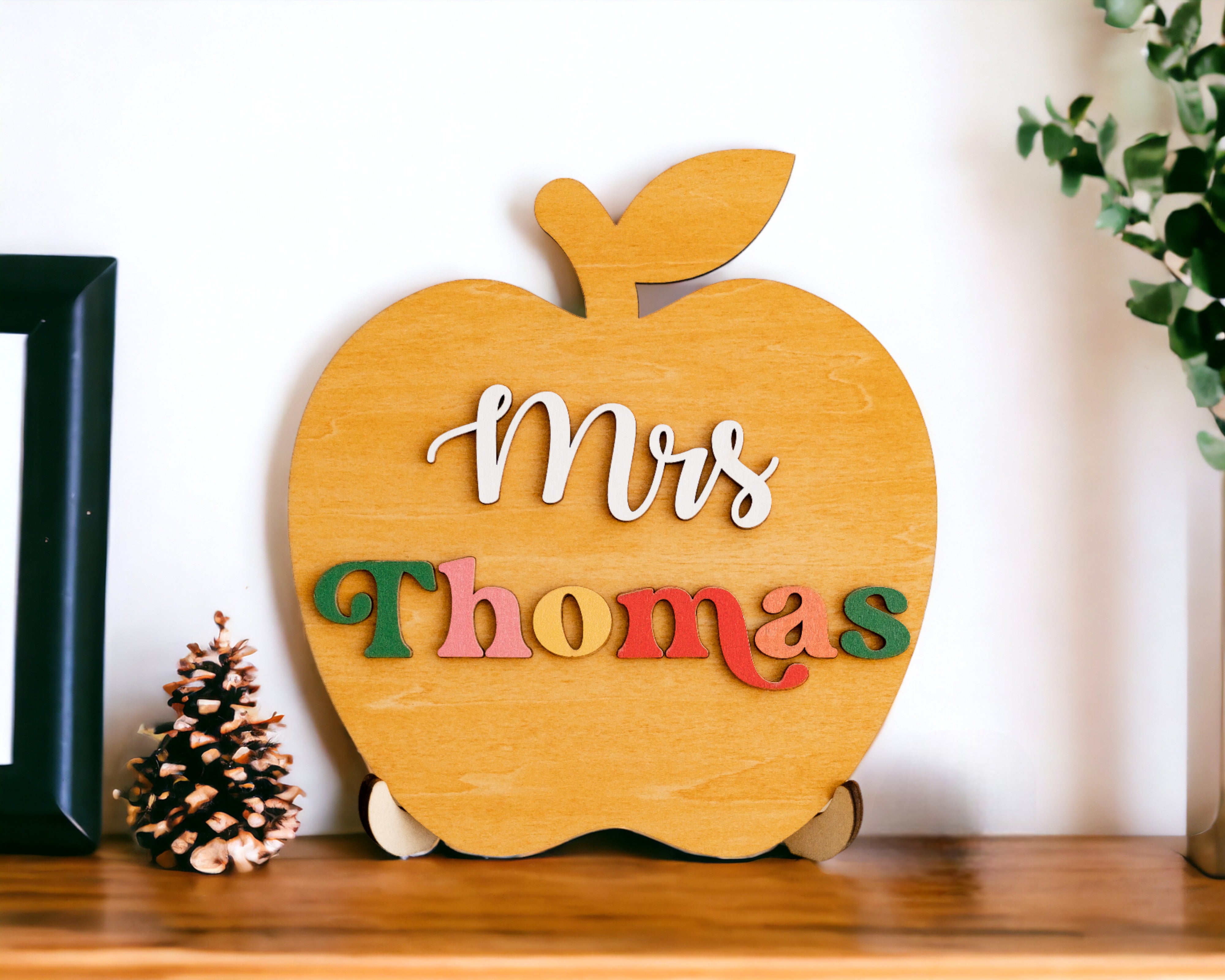 Personalized Wooden Teacher's Apple Sign For Desk Ornament