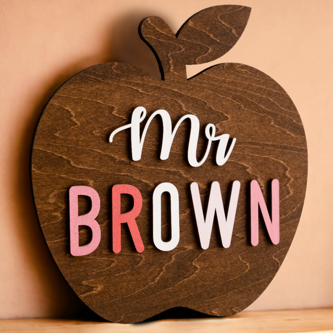 Rustic Wooden Apple Desk Ornament for Personalized Teacher's Gift