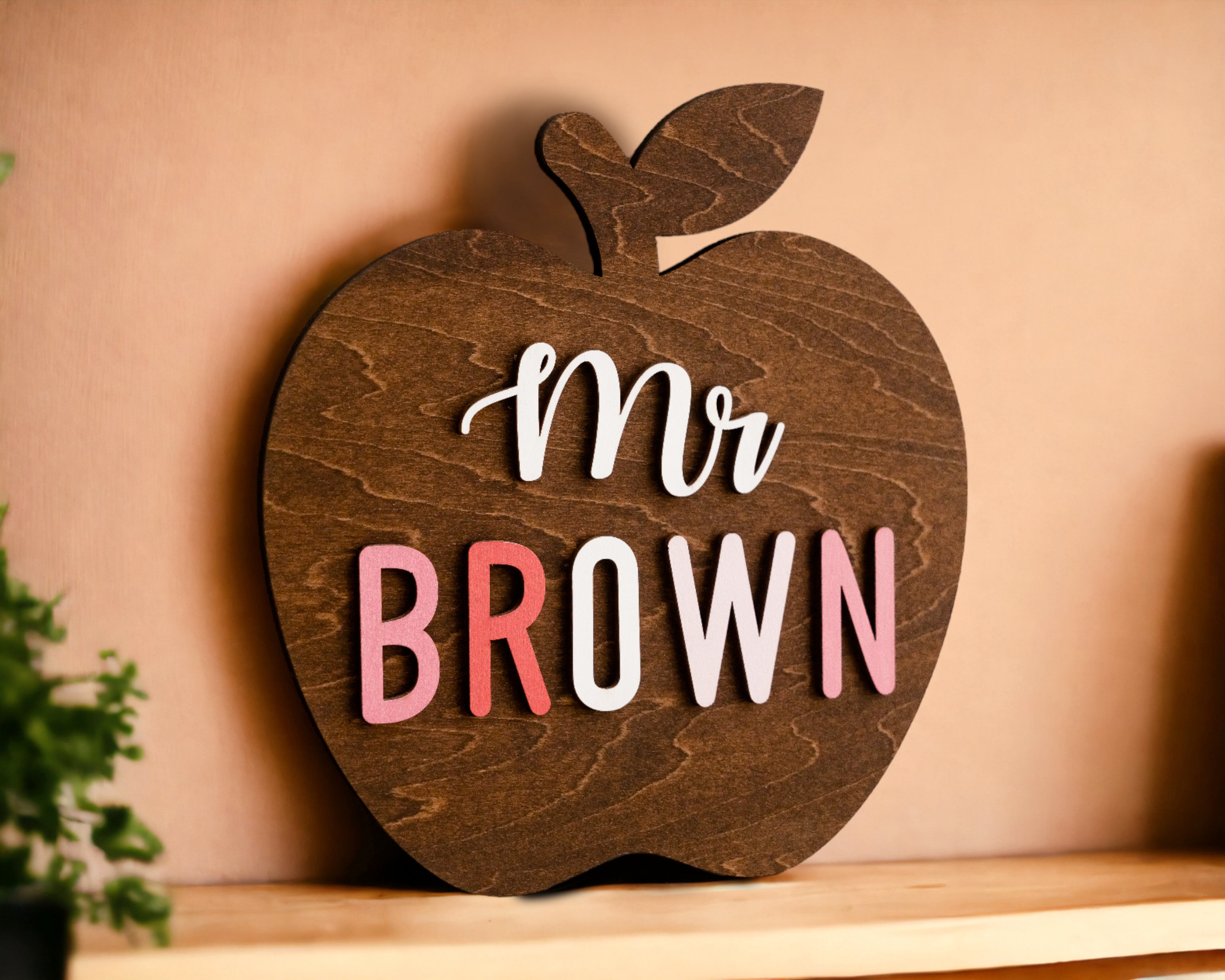 Personalized Wooden Teacher's Apple Sign For Desk Ornament