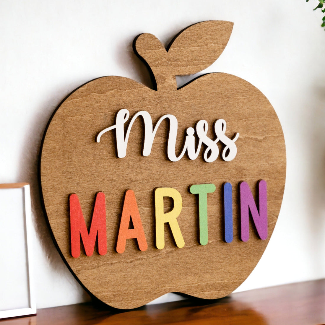 Personalized Wooden Teacher's Apple Sign for Teacher Gifts and Desk Decor J94