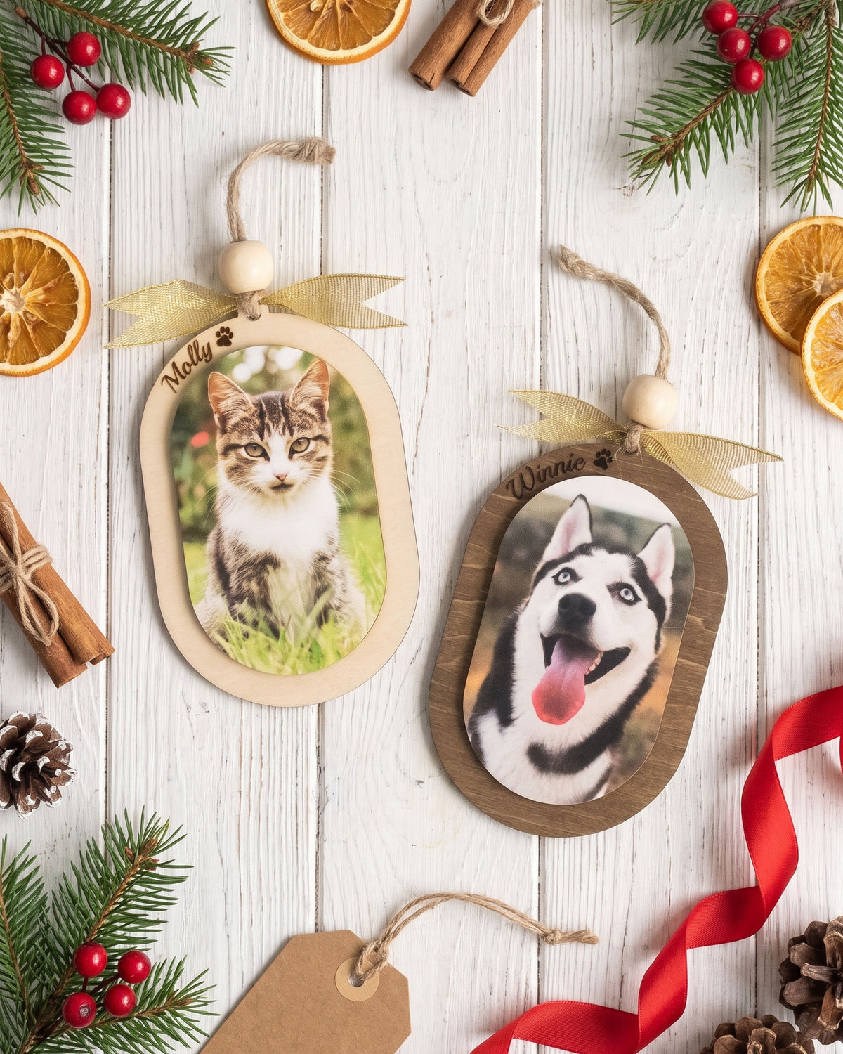 Pet Photo Ornament Wood, Cat Christmas Ornament for Pet Memorial B75
