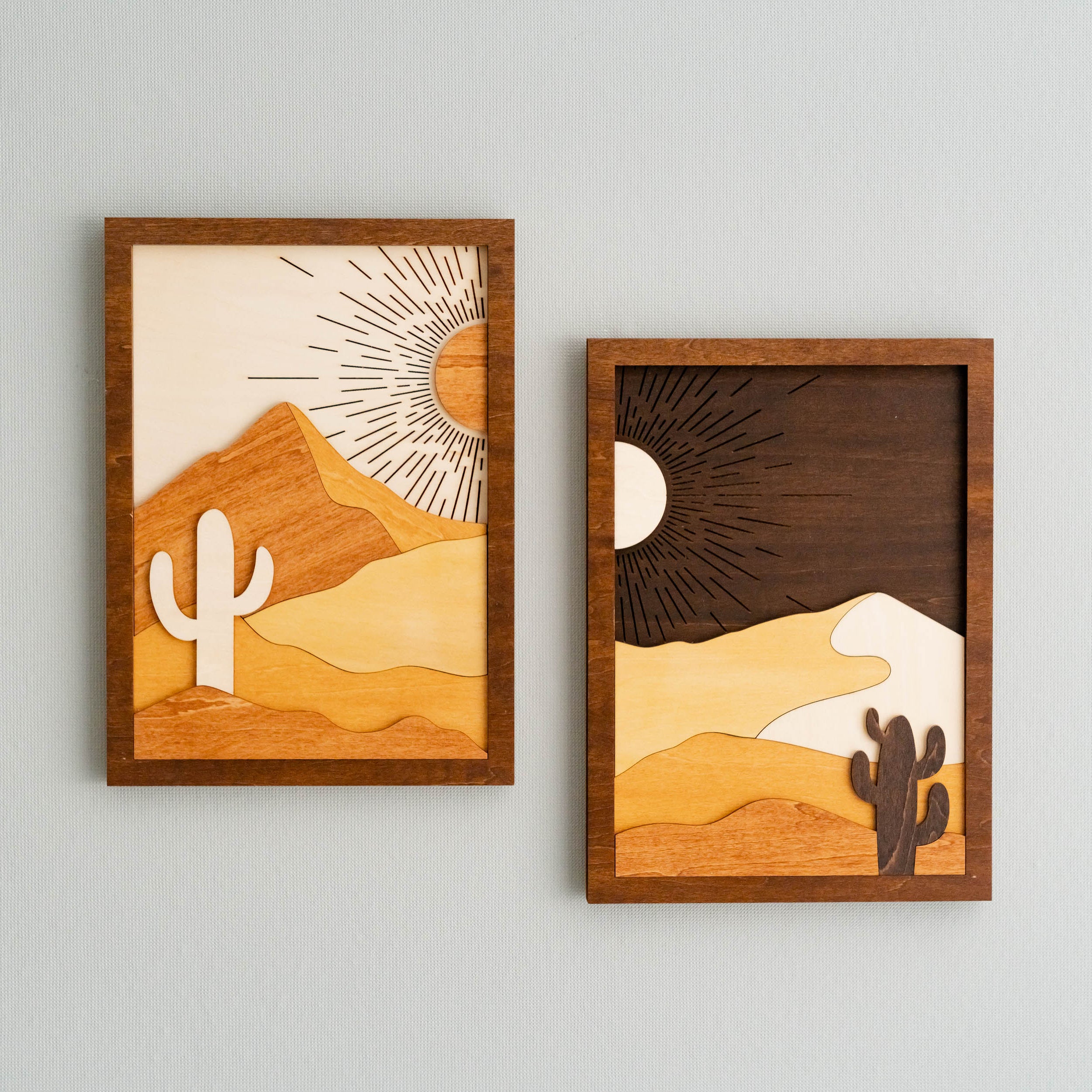 Dynamic Sun and Moon Wooden Wall Art Duo R07