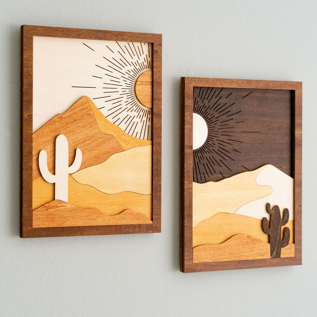 Dynamic Sun and Moon Wooden Wall Art Duo R07