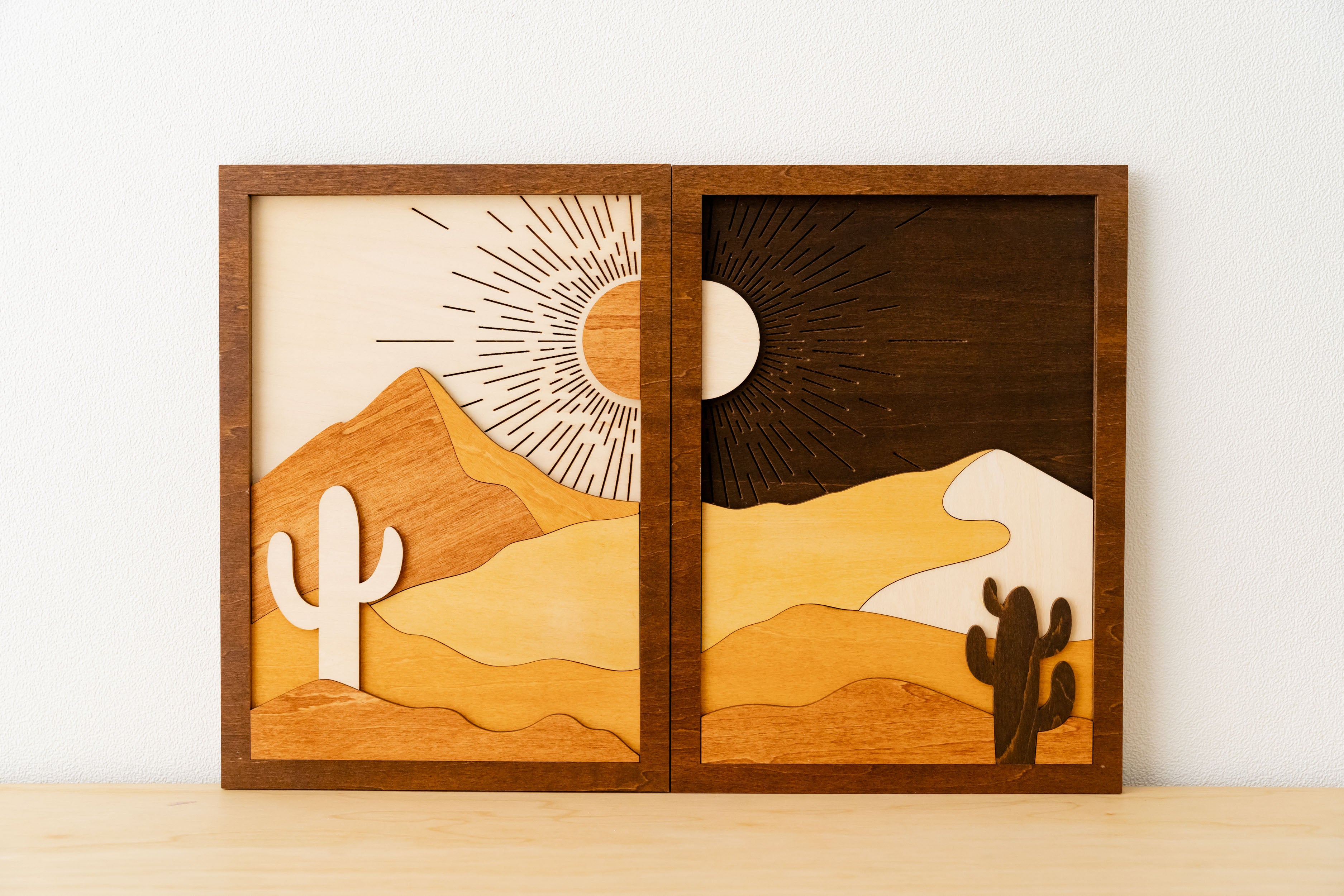 Boho Chic Sun and Moon Wooden Wall Art Ensemble