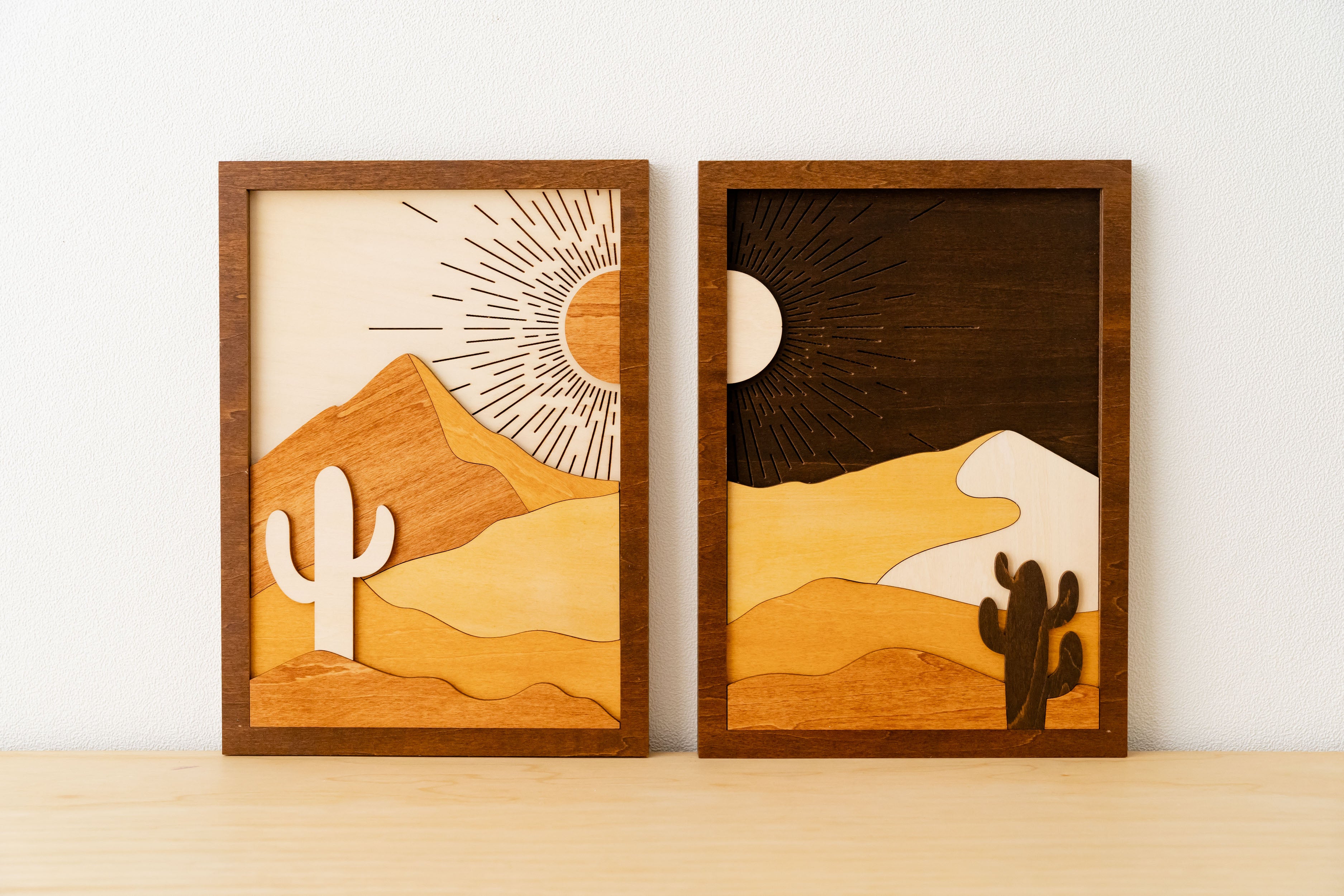 Boho Chic Sun and Moon Wooden Wall Art Ensemble