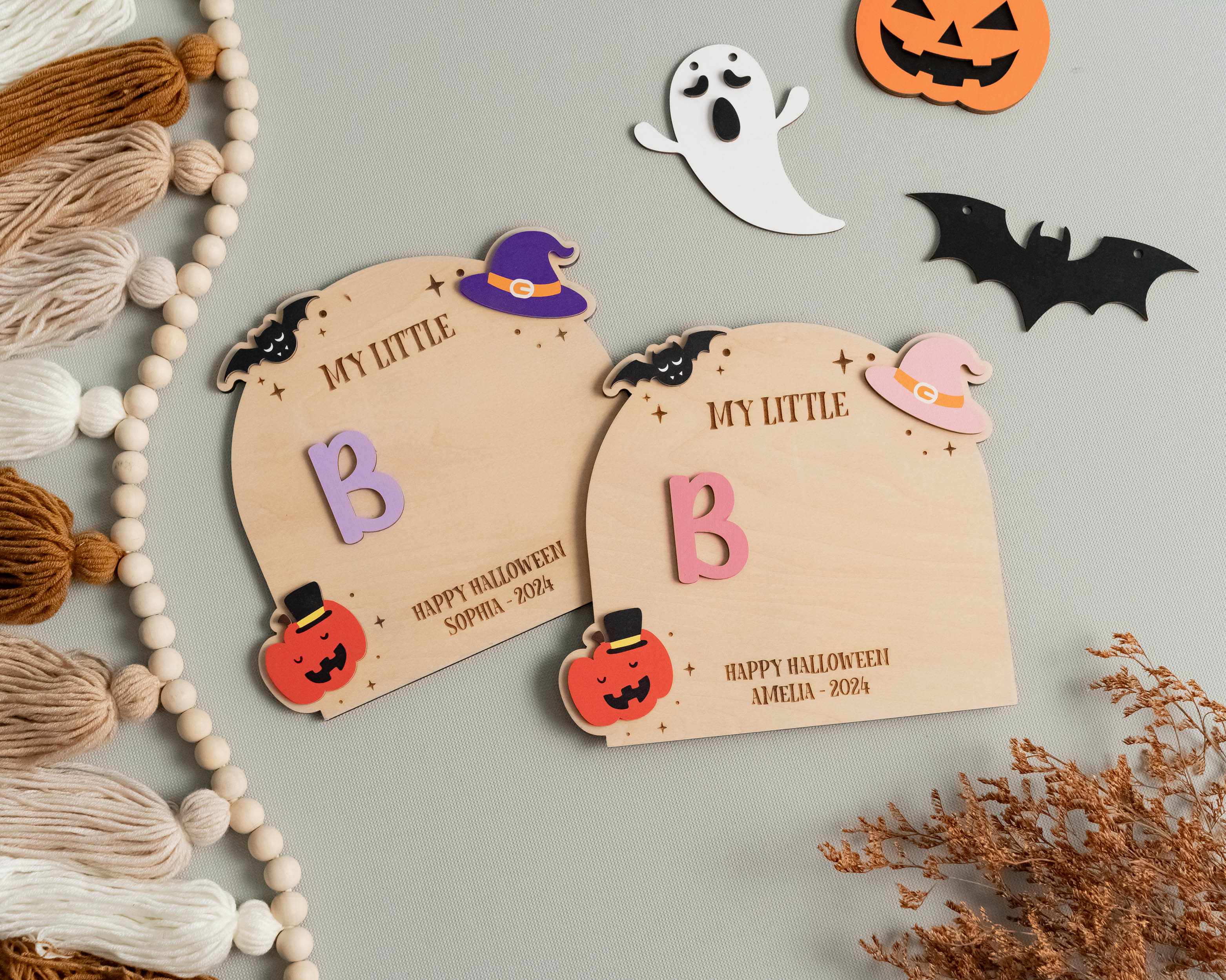 Personalized Boho Halloween Plaque for Nursery Decor