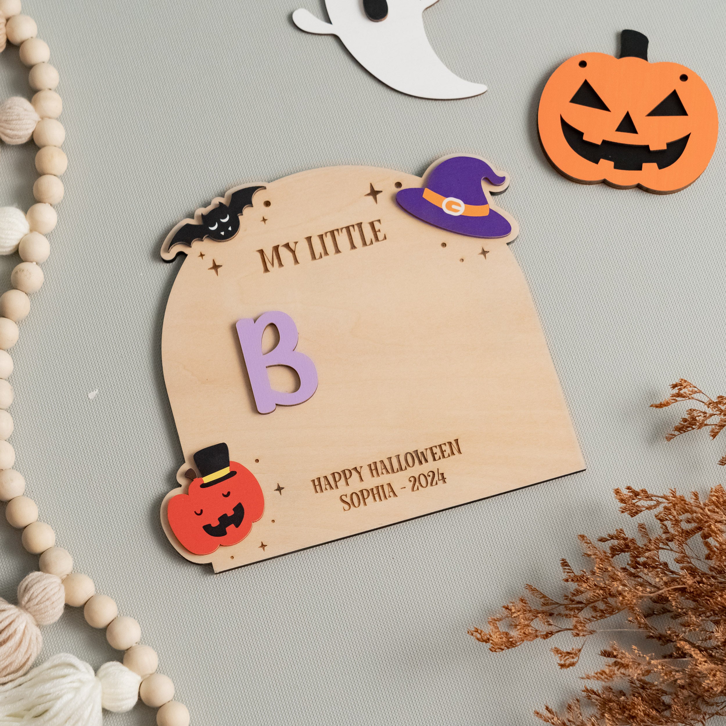 Personalized Boho Halloween Plaque for Nursery Decor