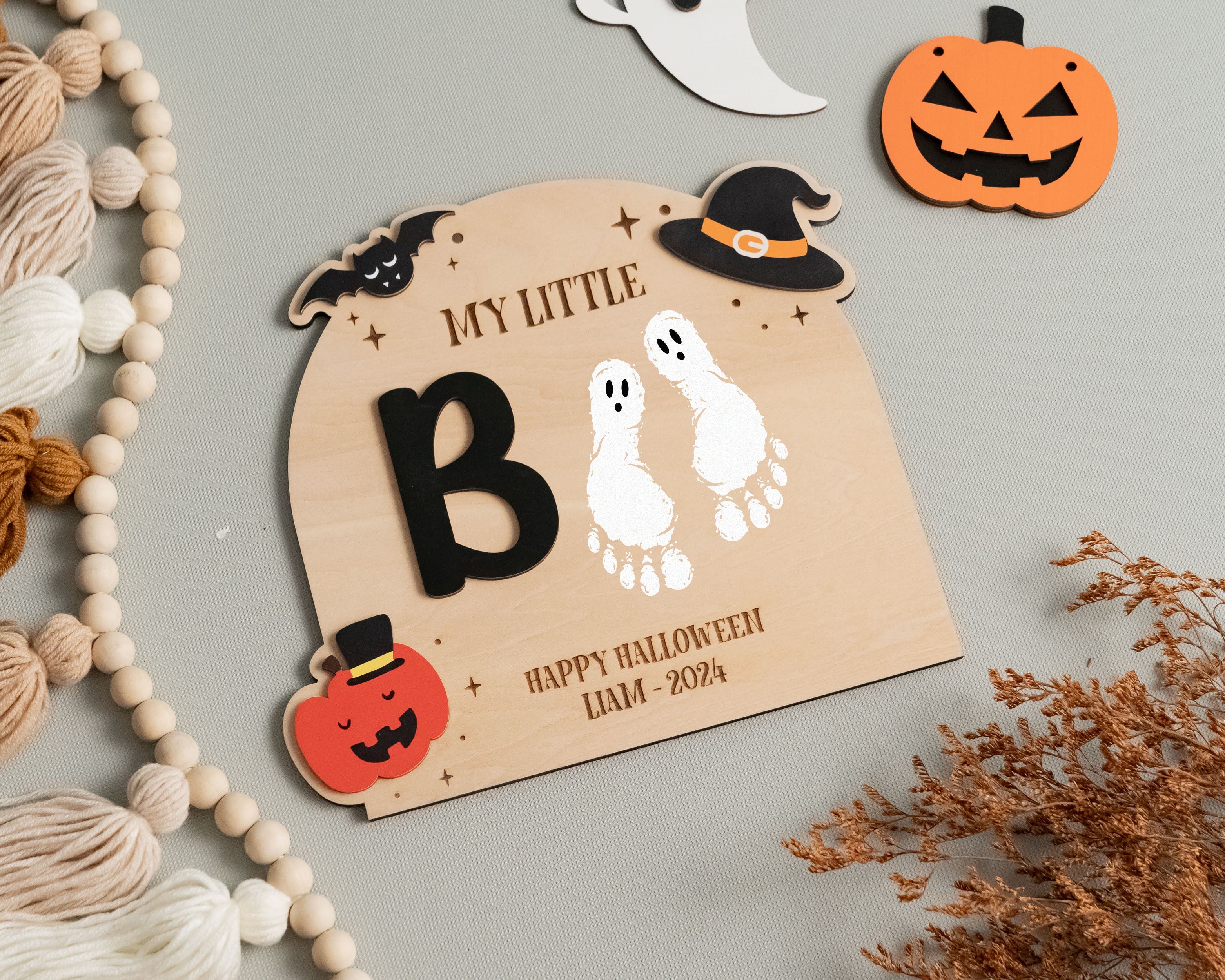 Personalized Boho Halloween Plaque for Nursery Decor