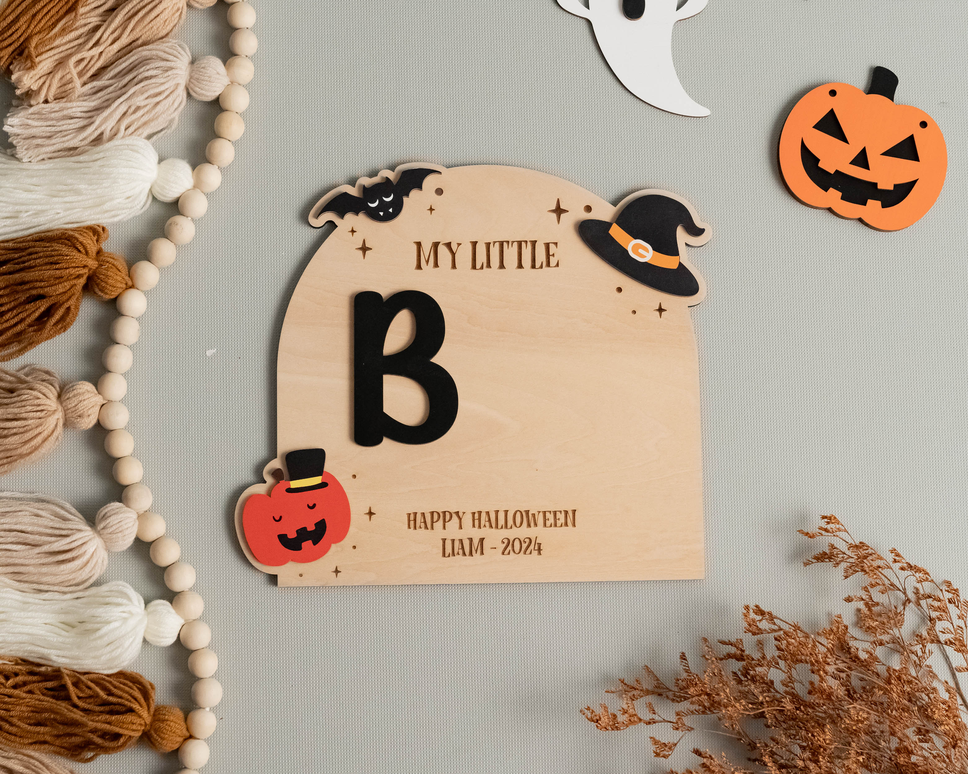 Personalized Halloween Nursery Sign for a Cozy Boho Room Decor