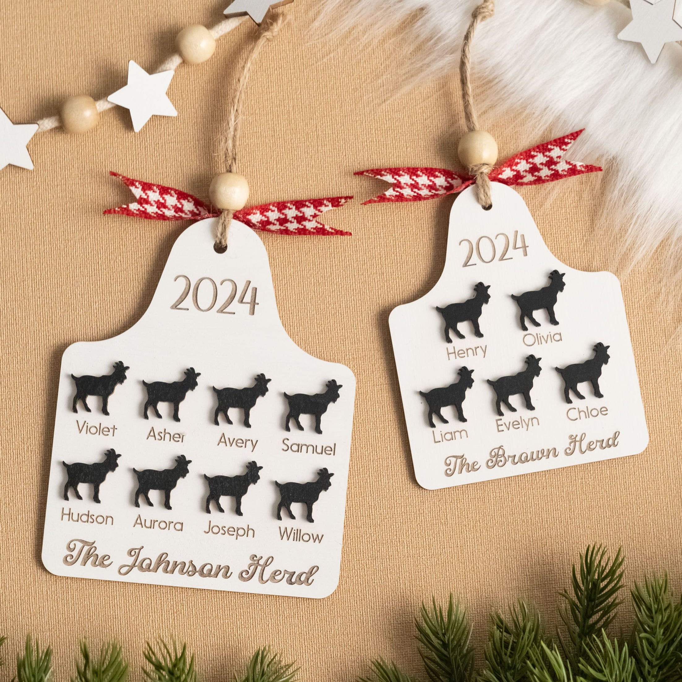 Personalized Family Herd Christmas Ornament Wood Christmas Tree Ornament for Rustic Decor O14