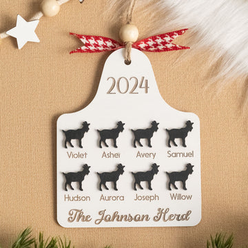 Personalized Family Herd Christmas Ornament Wood, Engraved Wooden Ornament for Christmas Tree Decoration O14