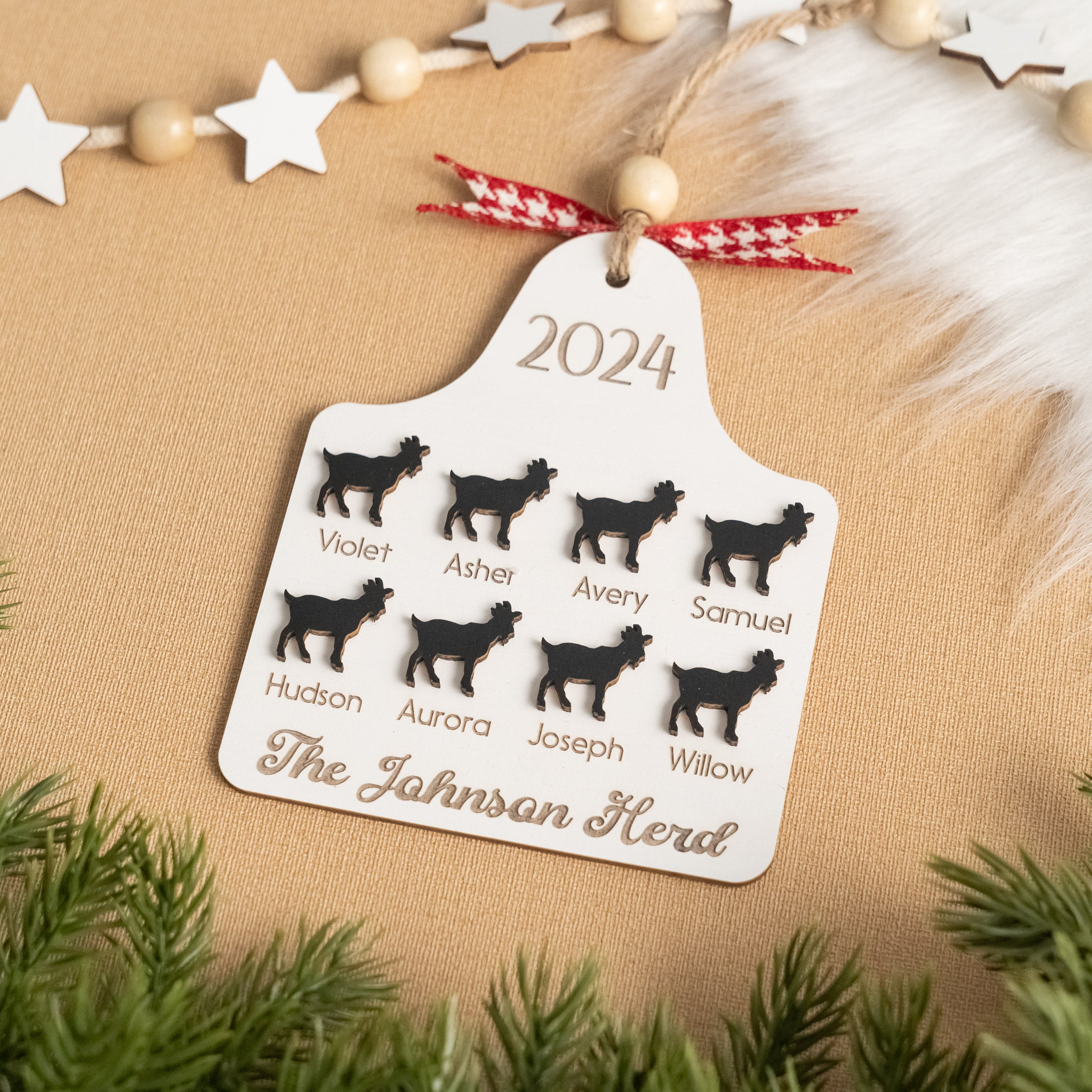 Personalized Family Herd Christmas Ornament Wood Christmas Tree Ornament for Rustic Decor O14