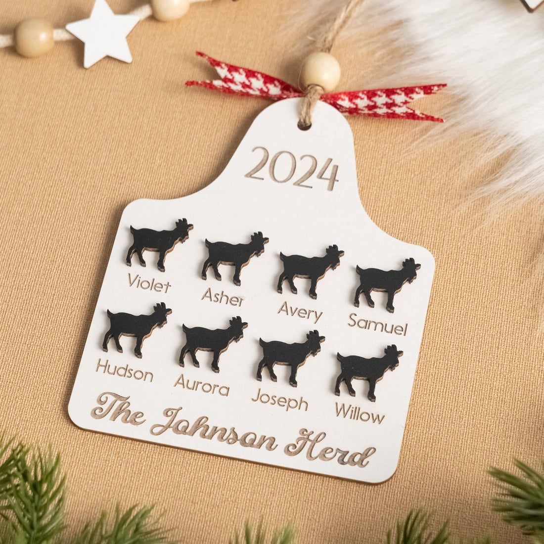 Personalized Family Herd Christmas Ornament Wood, Engraved Wooden Ornament for Christmas Tree Decoration O14