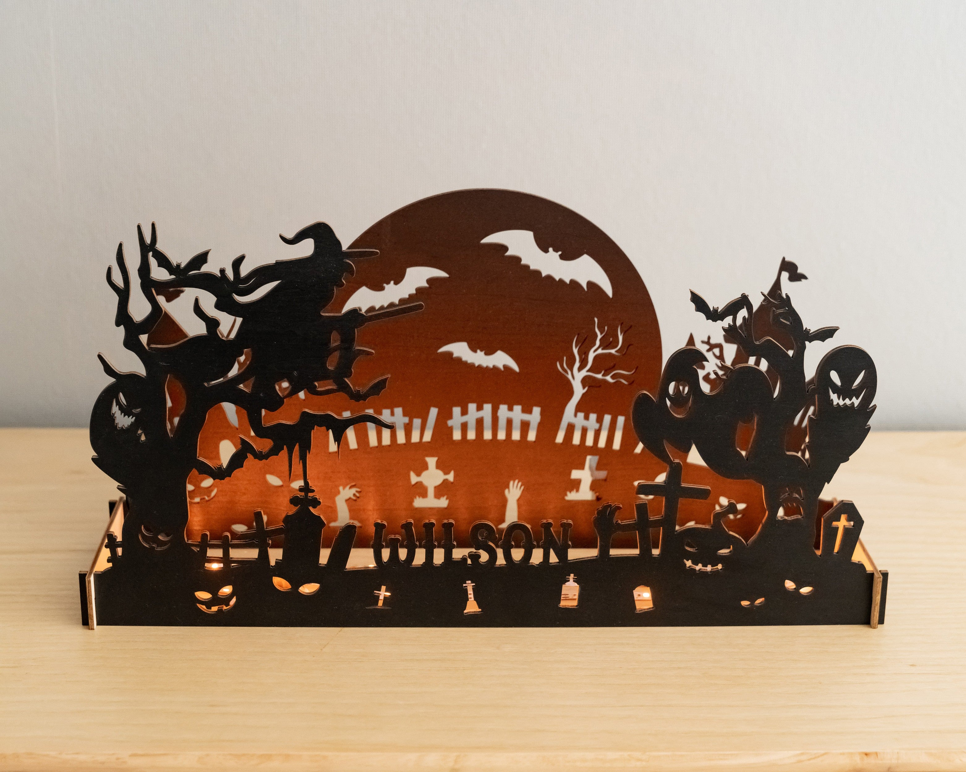 Spooky Wooden Halloween Silhouette for Rustic Table Decor