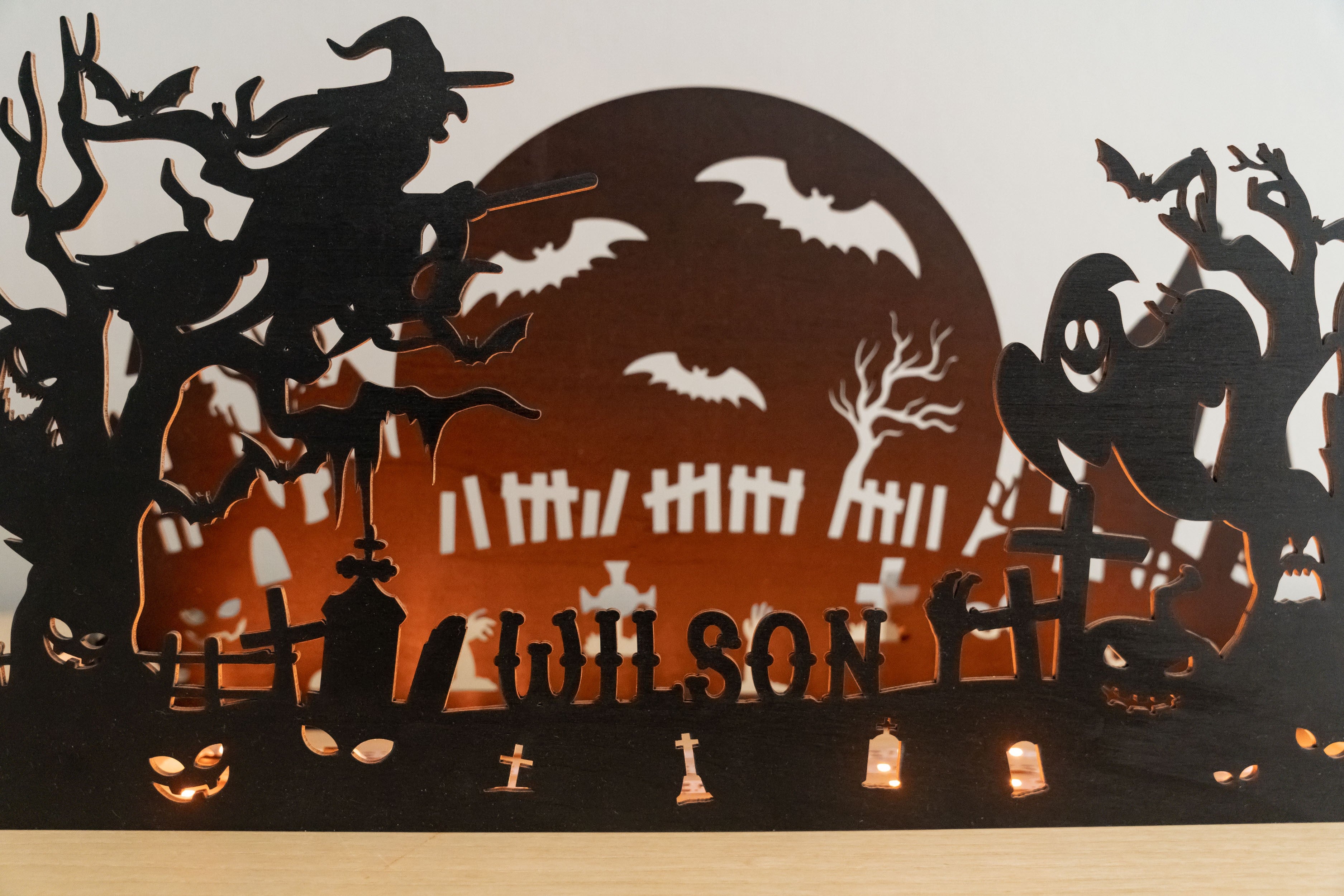 Rustic Wooden Halloween Silhouette Table Centerpiece