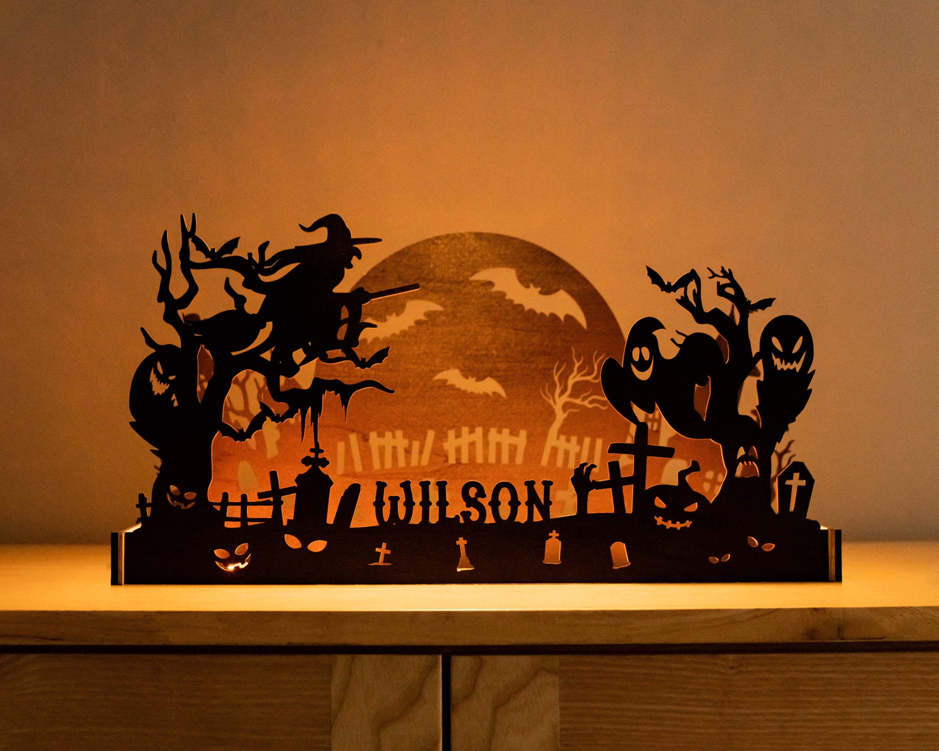 Wooden Halloween Silhouette Table Decor Wood for Home Decor R36