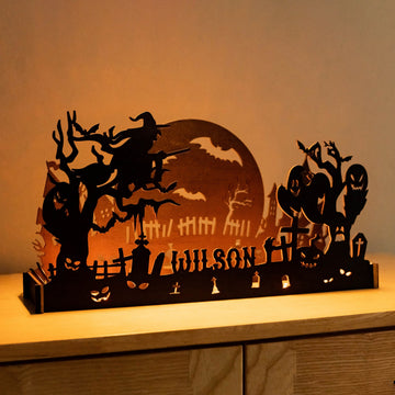 Wooden Halloween Silhouette Table Decor Wood for Party Table R36