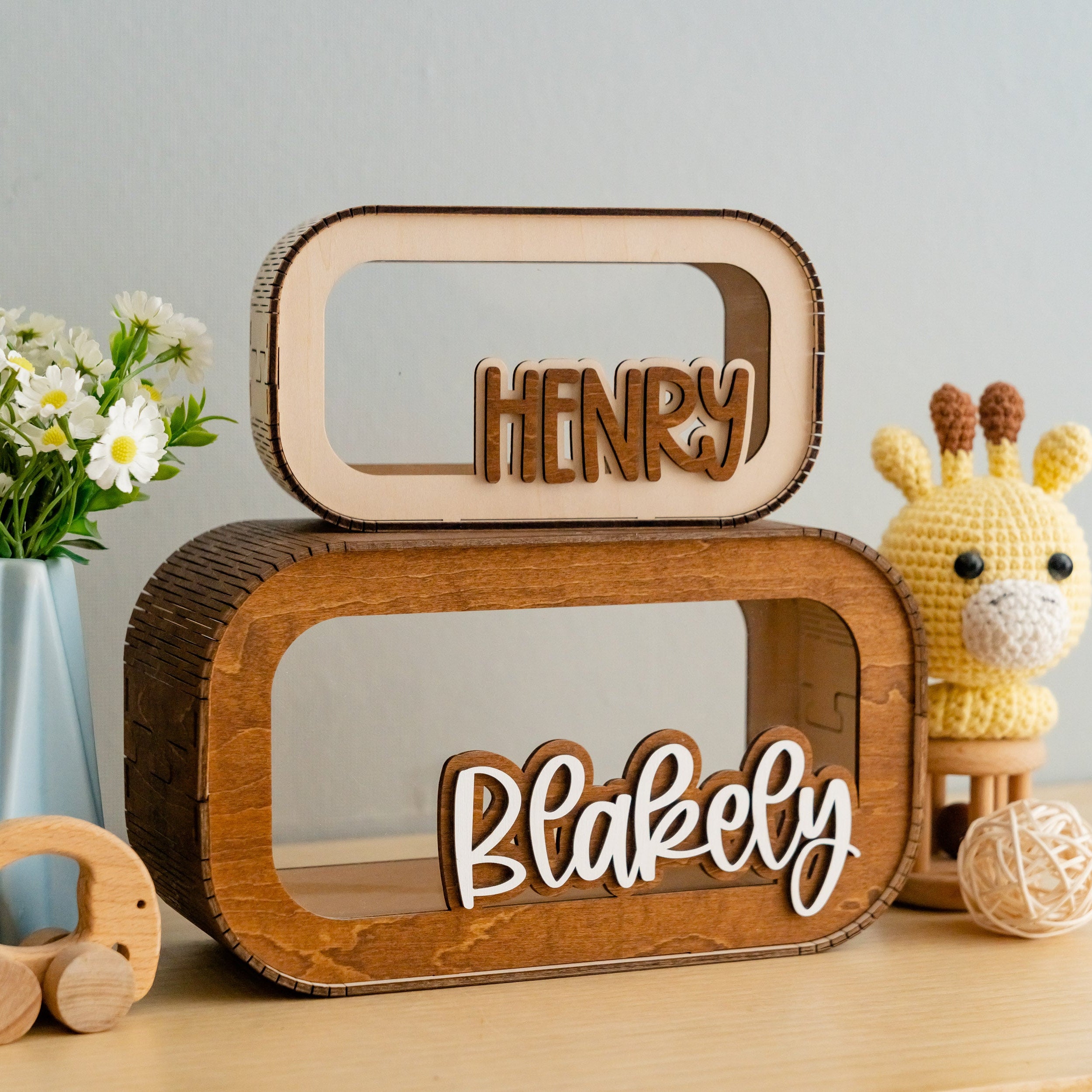 Personalized Wooden Piggy Bank Wood Acrylic Decorative Money Box Y22