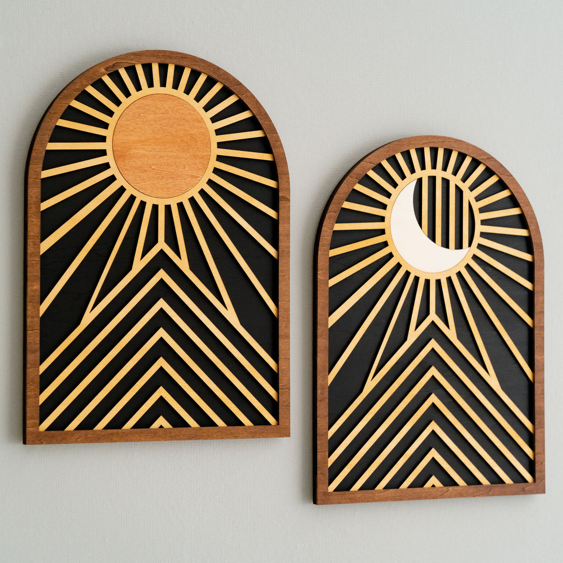 Sun And Moon Wood Wall Art Wood for Modern Geometric Decor R09