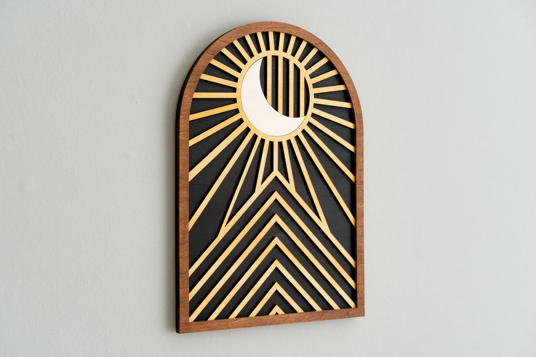 Illuminate Your Space with Celestial Sun and Moon Wooden Wall Art R09