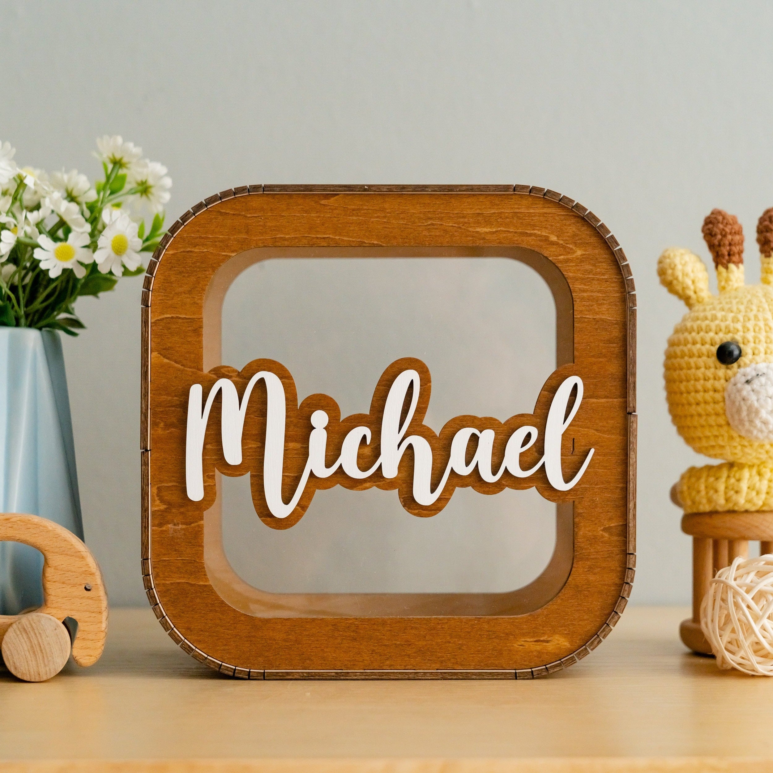 Personalized Wooden Piggy Bank Wood Acrylic for Kids Money Bank Y21