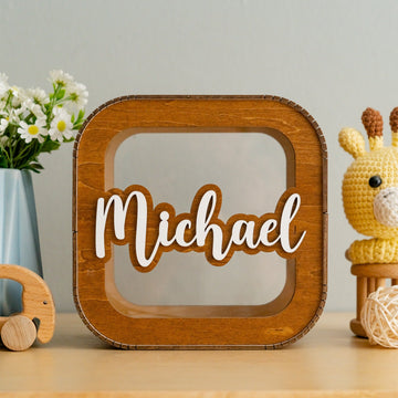 Personalized Wooden Piggy Bank Wood Acrylic Baby Gift Money Bank Y21