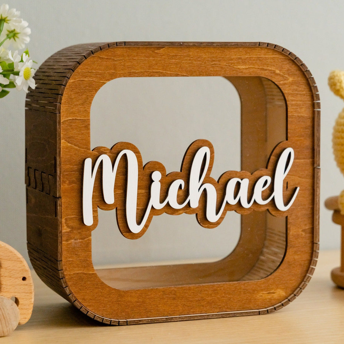 Custom Wooden Name Piggy Bank for Gift or Decor