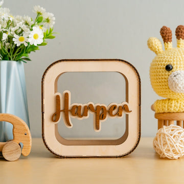 Personalized Wooden Piggy Bank Wood Acrylic for Kids Savings Y21