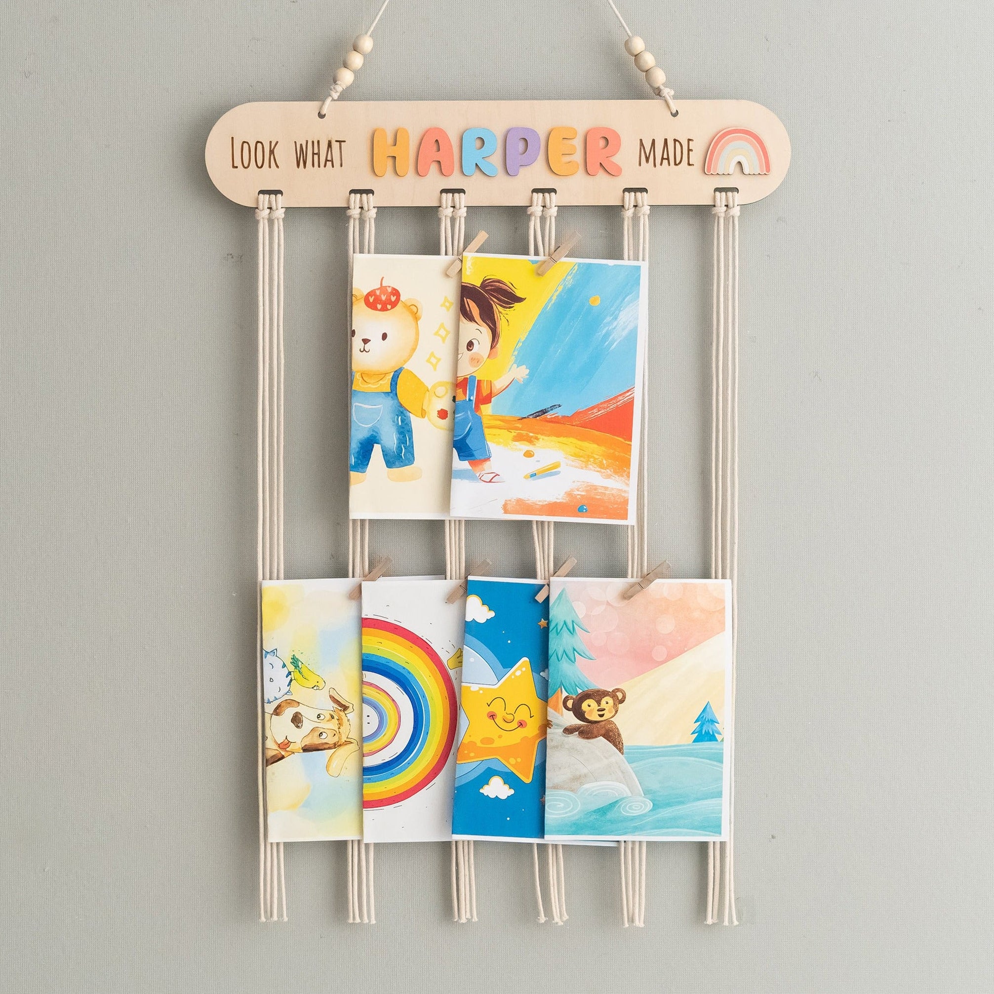 Macrame Kids Art Hanger with Wood for Kids Wall Decor D16
