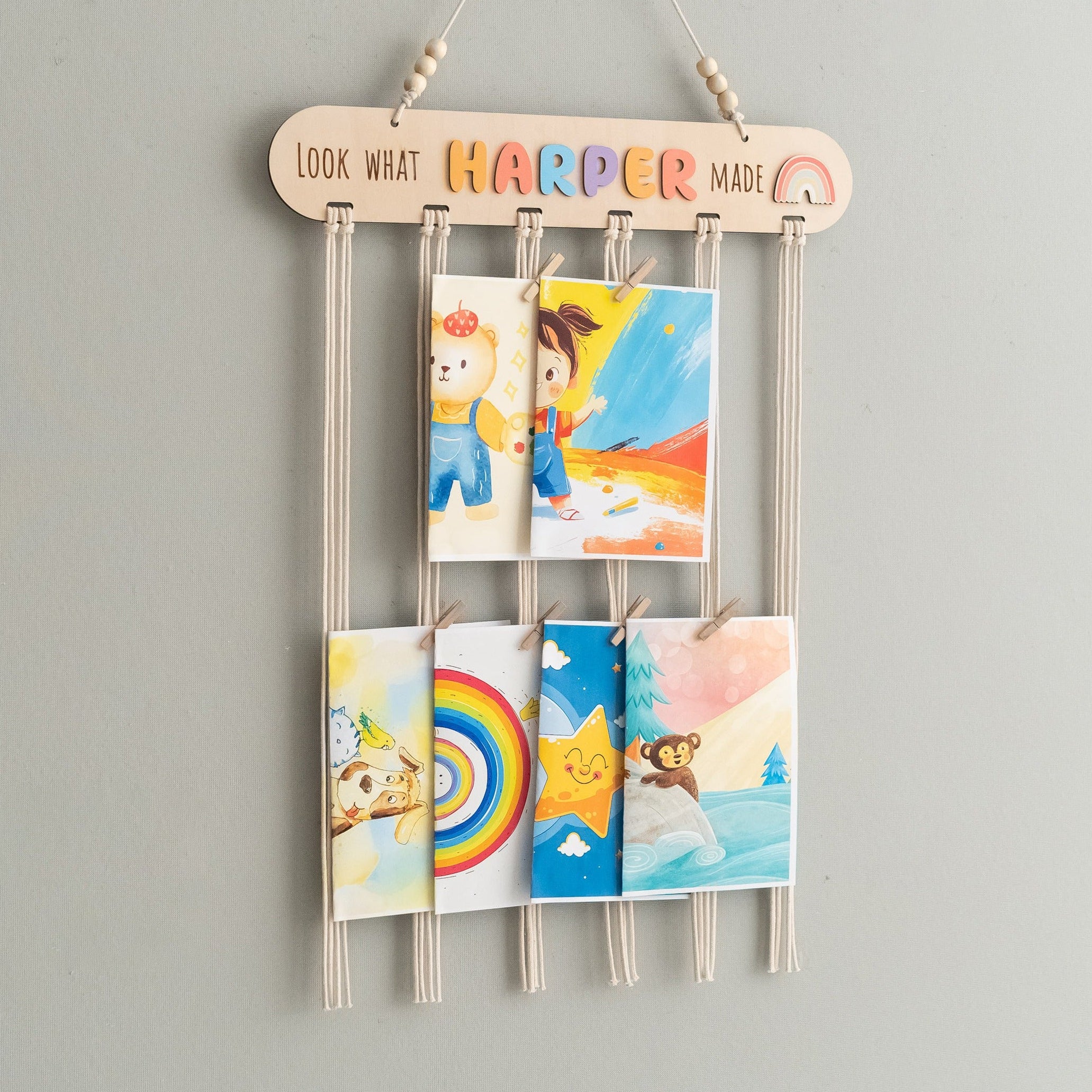 Macrame Kids Art Hanger with Wood for Kids Wall Decor D16