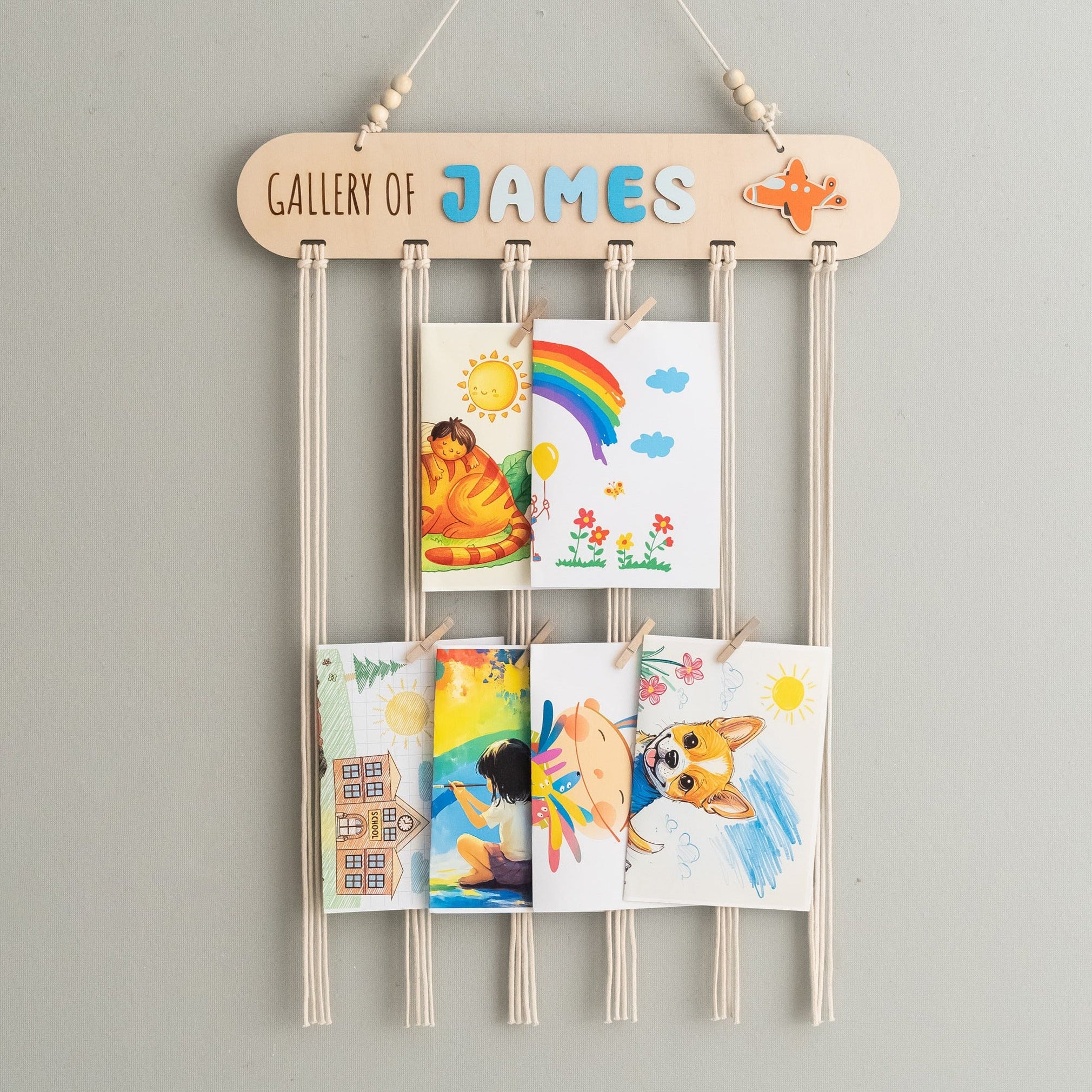 Macrame Kids Art Hanger with Wood for Kids Wall Decor D16