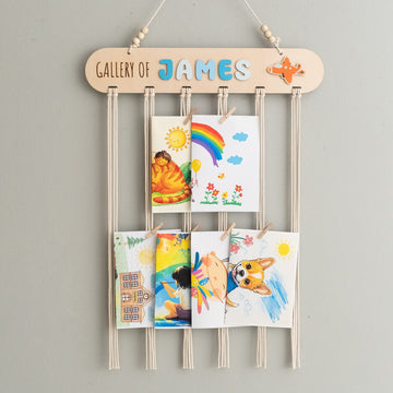 Personalized Macrame Kids Art Display Hanger Wood for Nursery Wall Decor D16
