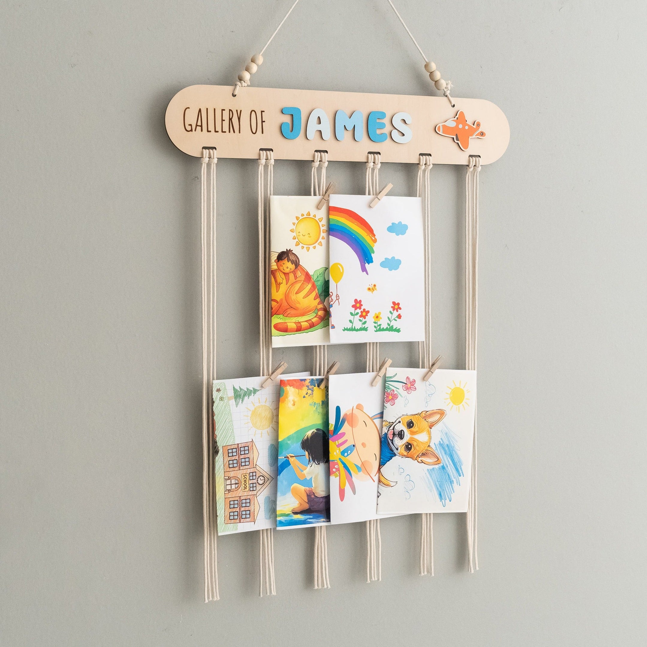 Macrame Kids Art Hanger with Wood for Kids Wall Decor D16