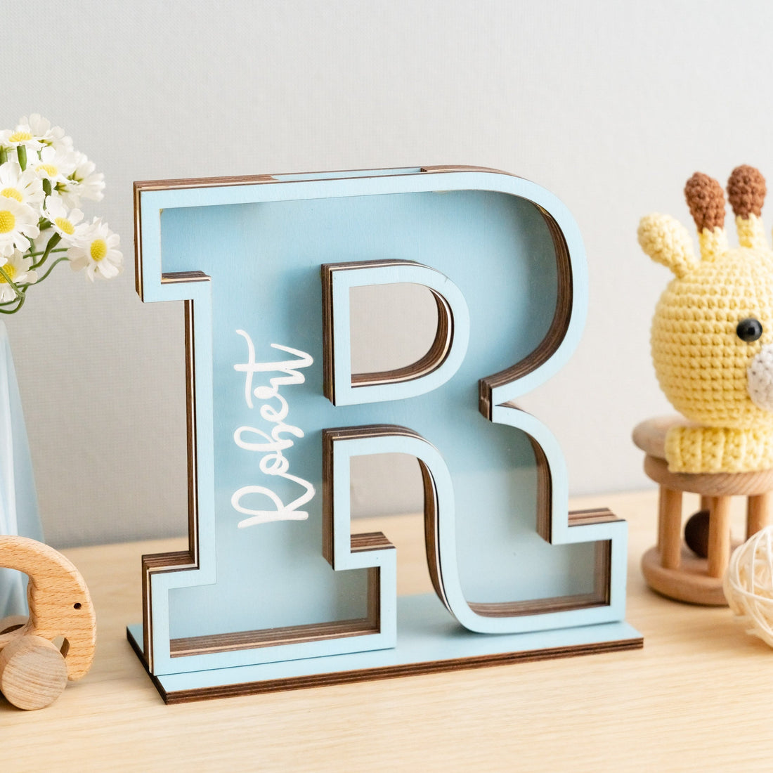 Personalized Wooden Letter Bank for Baby Room Gift
