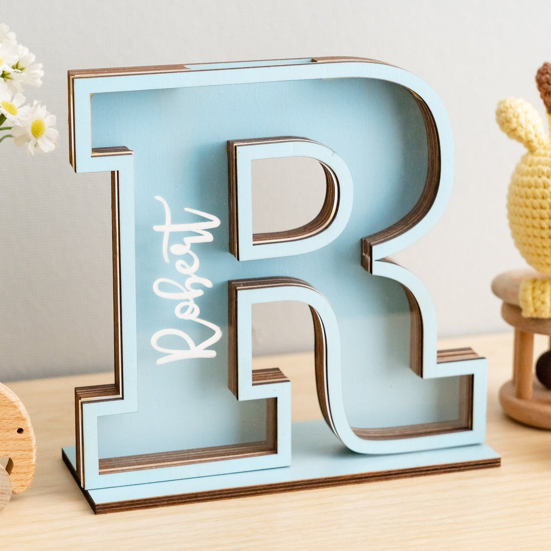 Personalized Letter Piggy Bank Wood Acrylic for Kids Piggy Bank E19