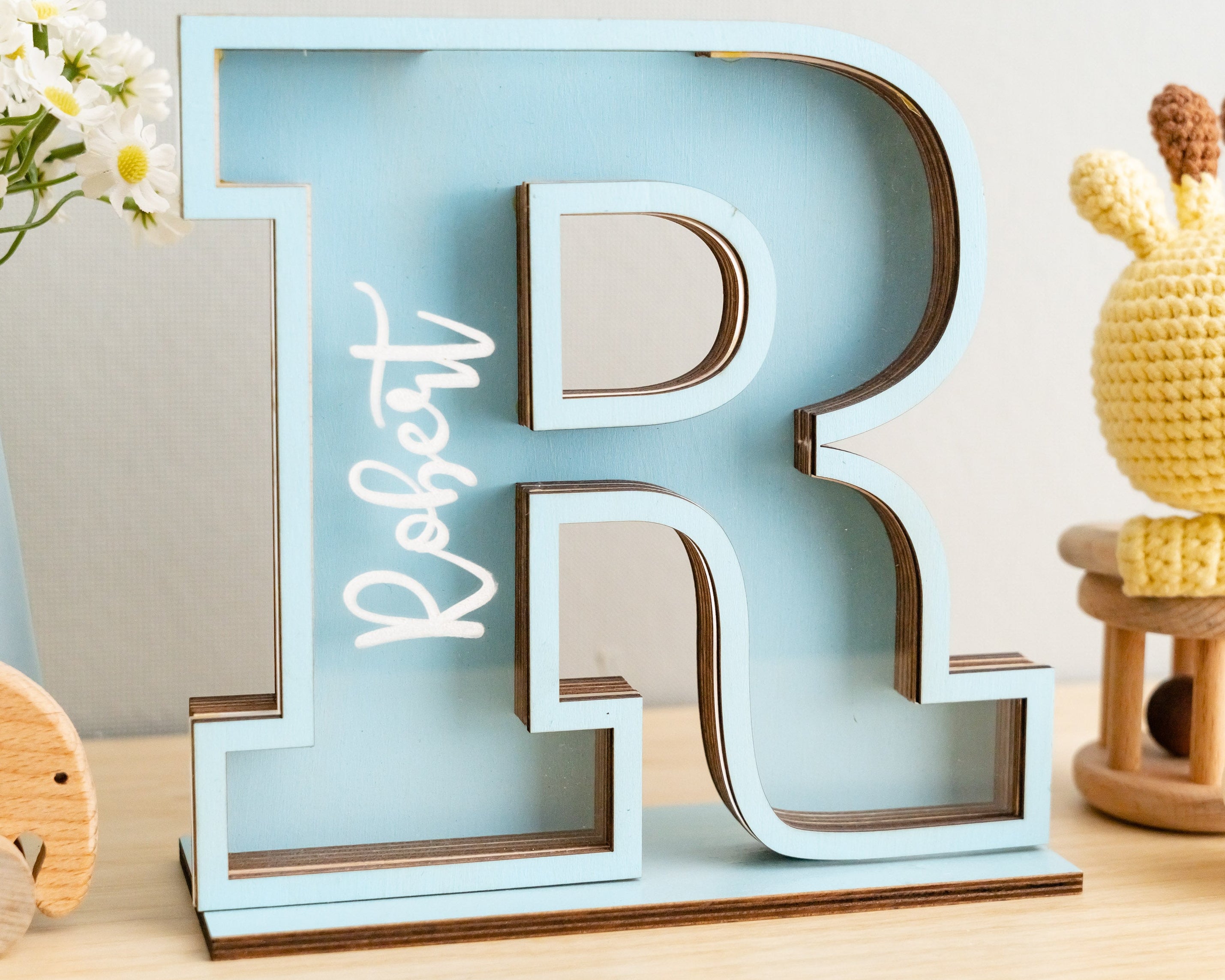 Personalized Letter Piggy Bank Wood Acrylic for Kids Piggy Bank E19