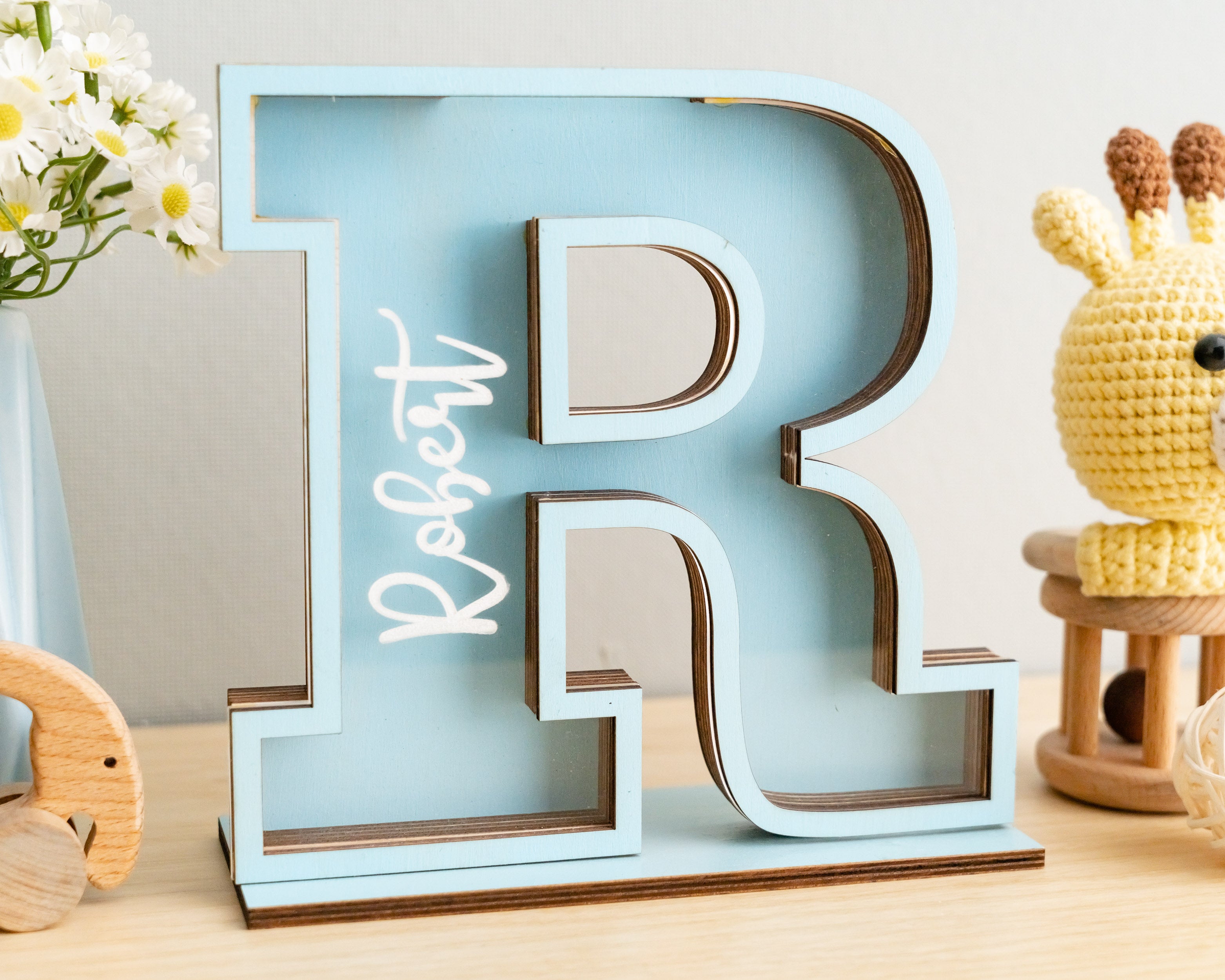 Personalized Letter Piggy Bank wood acrylic for kids room decor E19