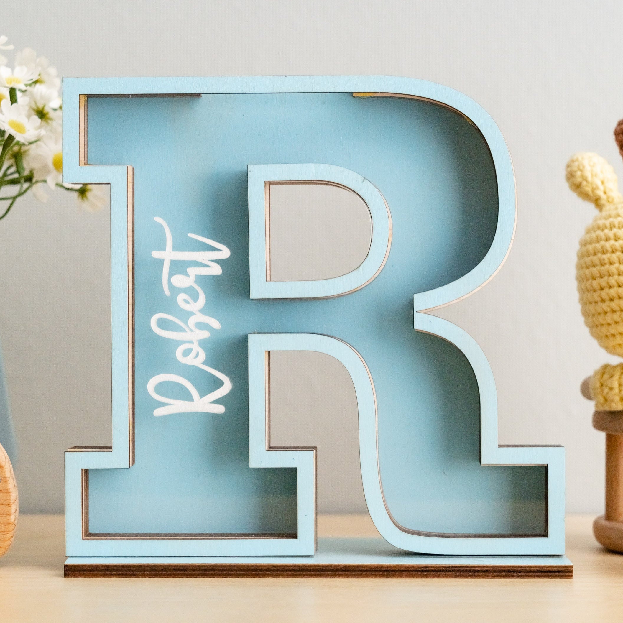 Personalized Letter Piggy Bank Wood Acrylic for Kids Piggy Bank E19