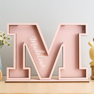 Personalized Letter Piggy Bank wood acrylic for kids room decor E19