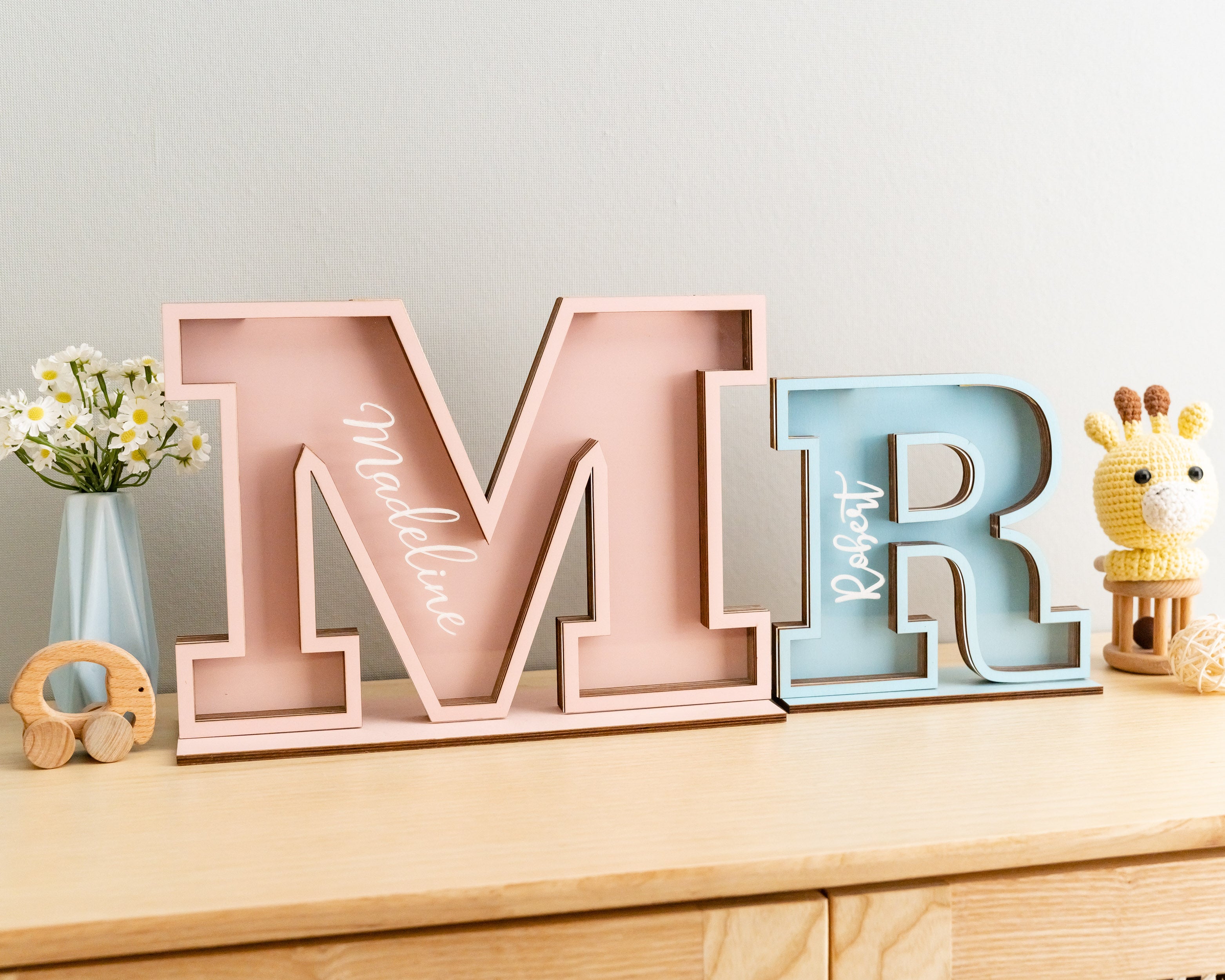 Personalized Letter Piggy Bank wood acrylic for kids room decor E19