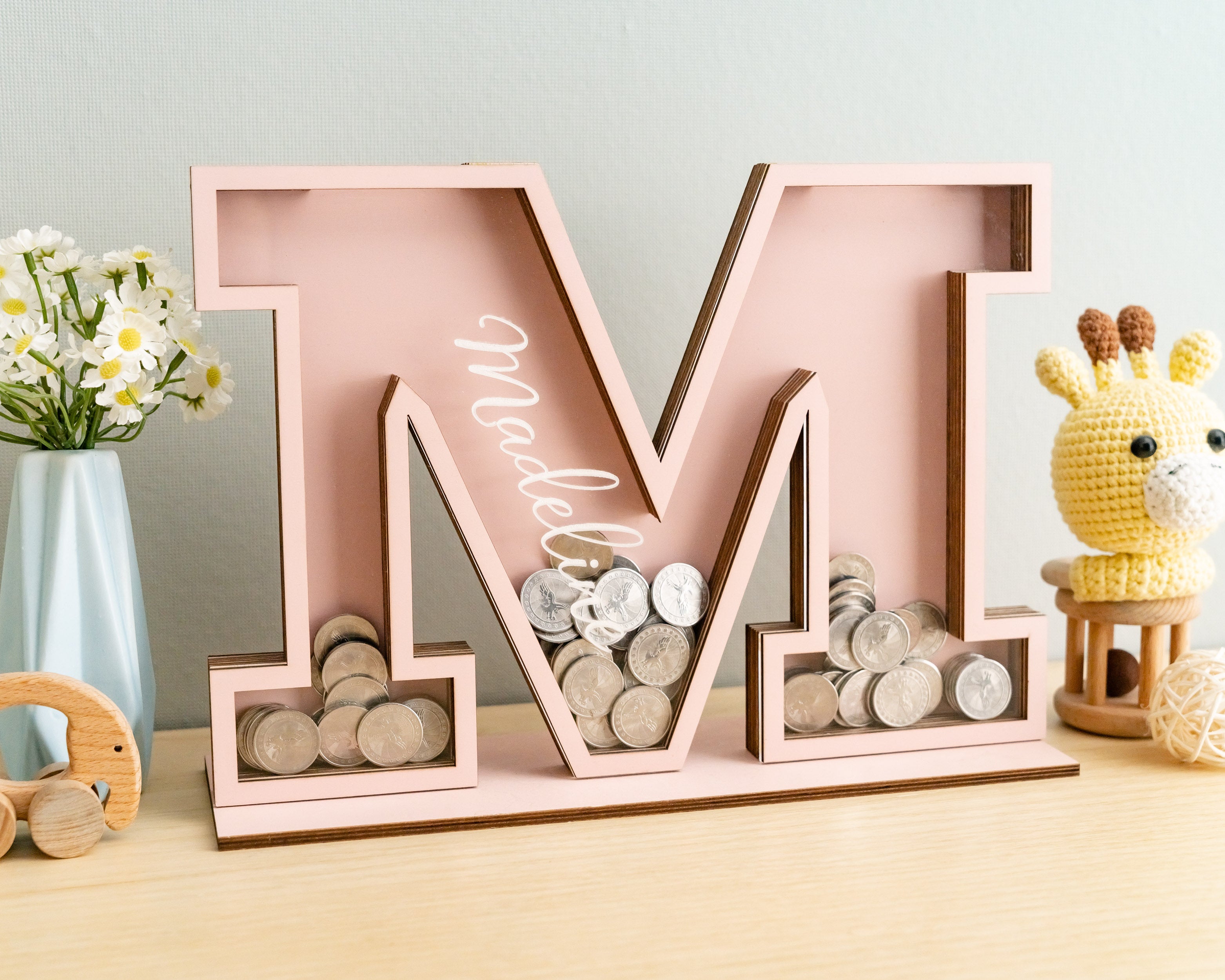 Baby Letter Coin Bank for Scandinavian and Modern Nursery Decor