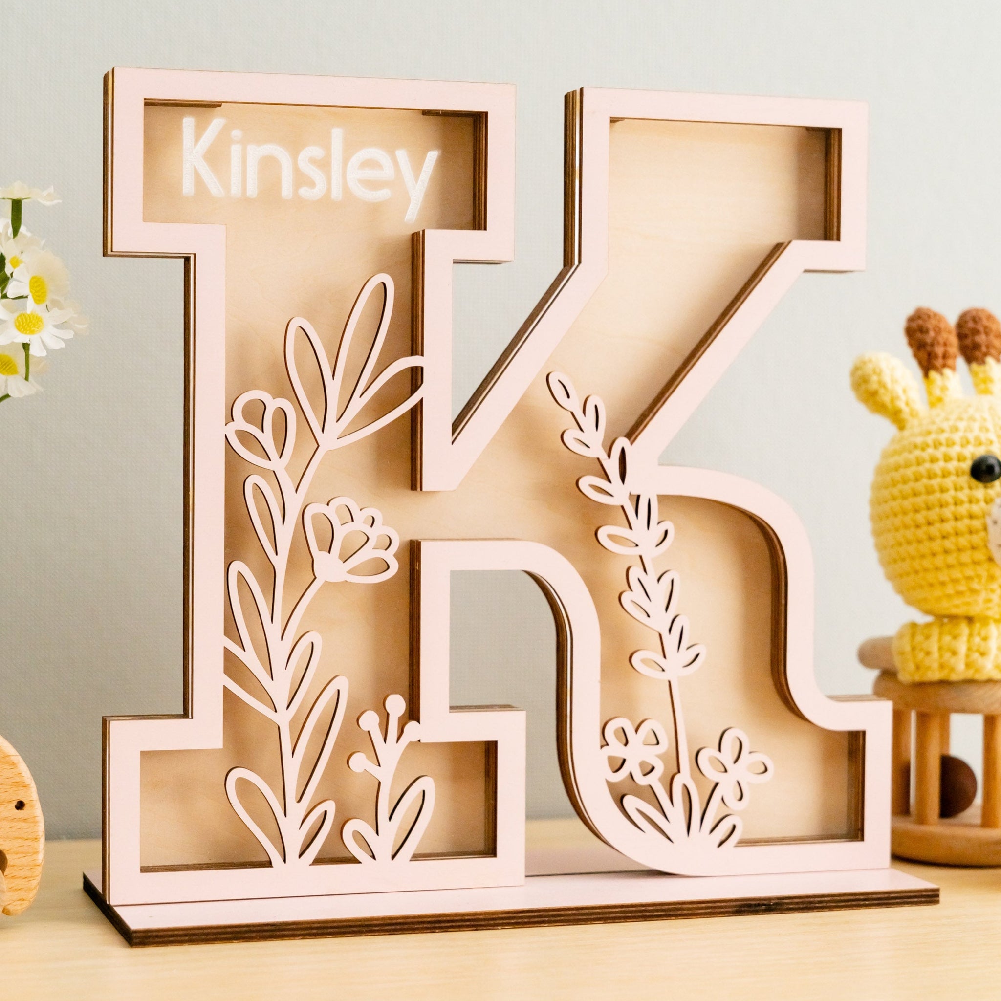 Custom Floral Piggy Bank for Kids Nursery Gift