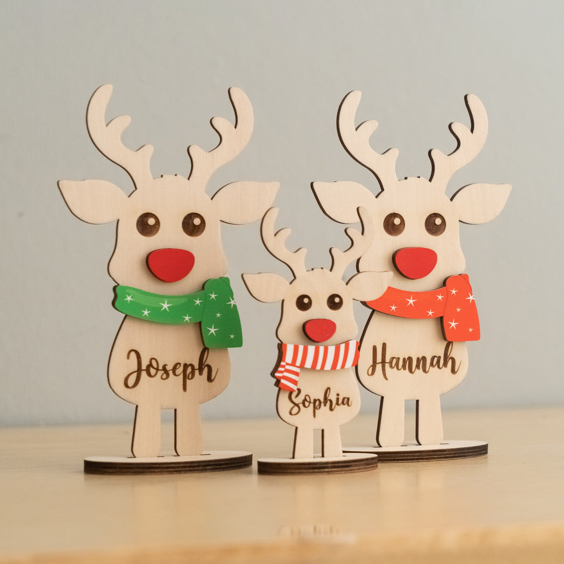 Christmas Reindeer Table Ornament Wood Holiday Centerpiece D18