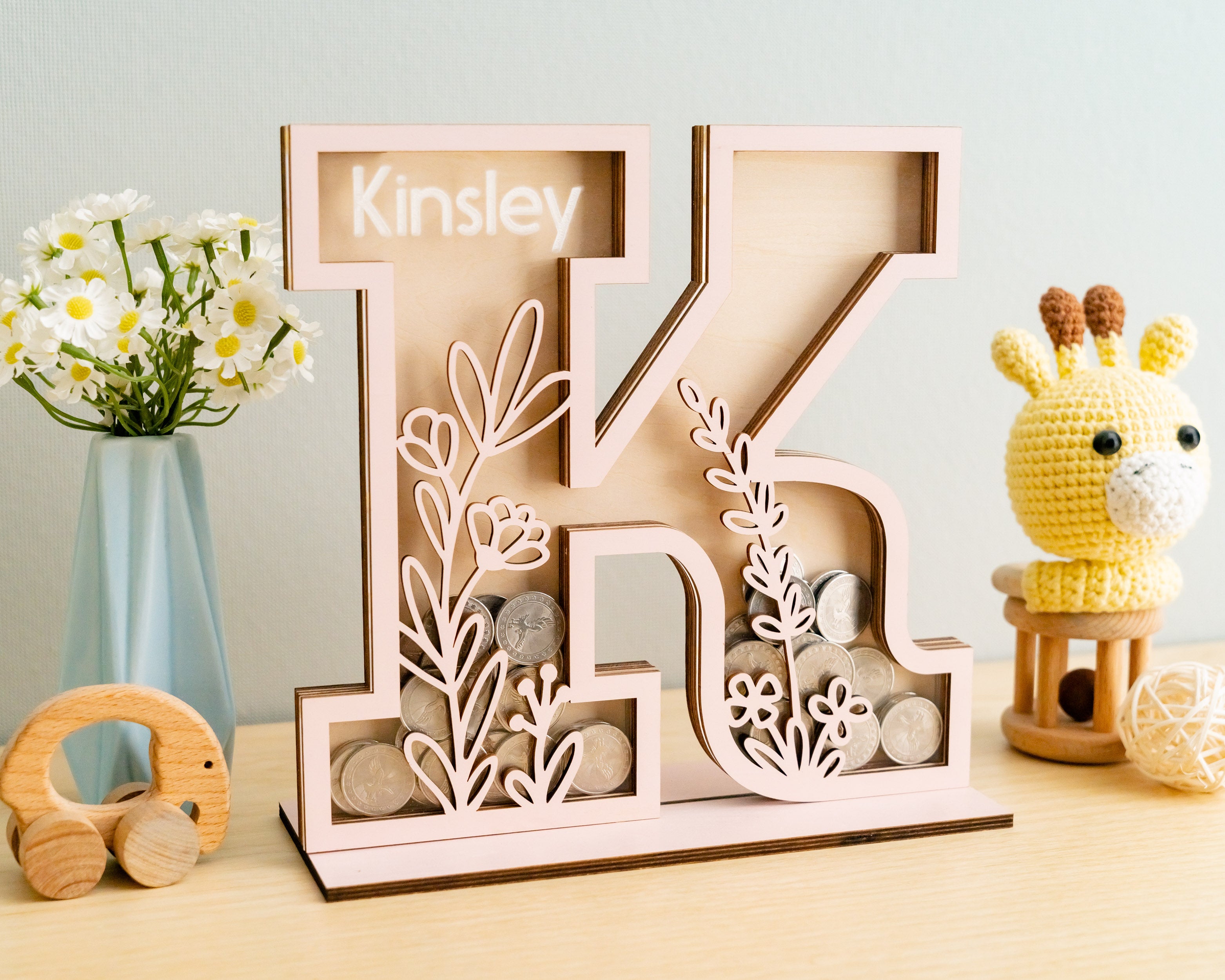 Boho Chic Personalized Letter Coin Bank for Nursery Savings