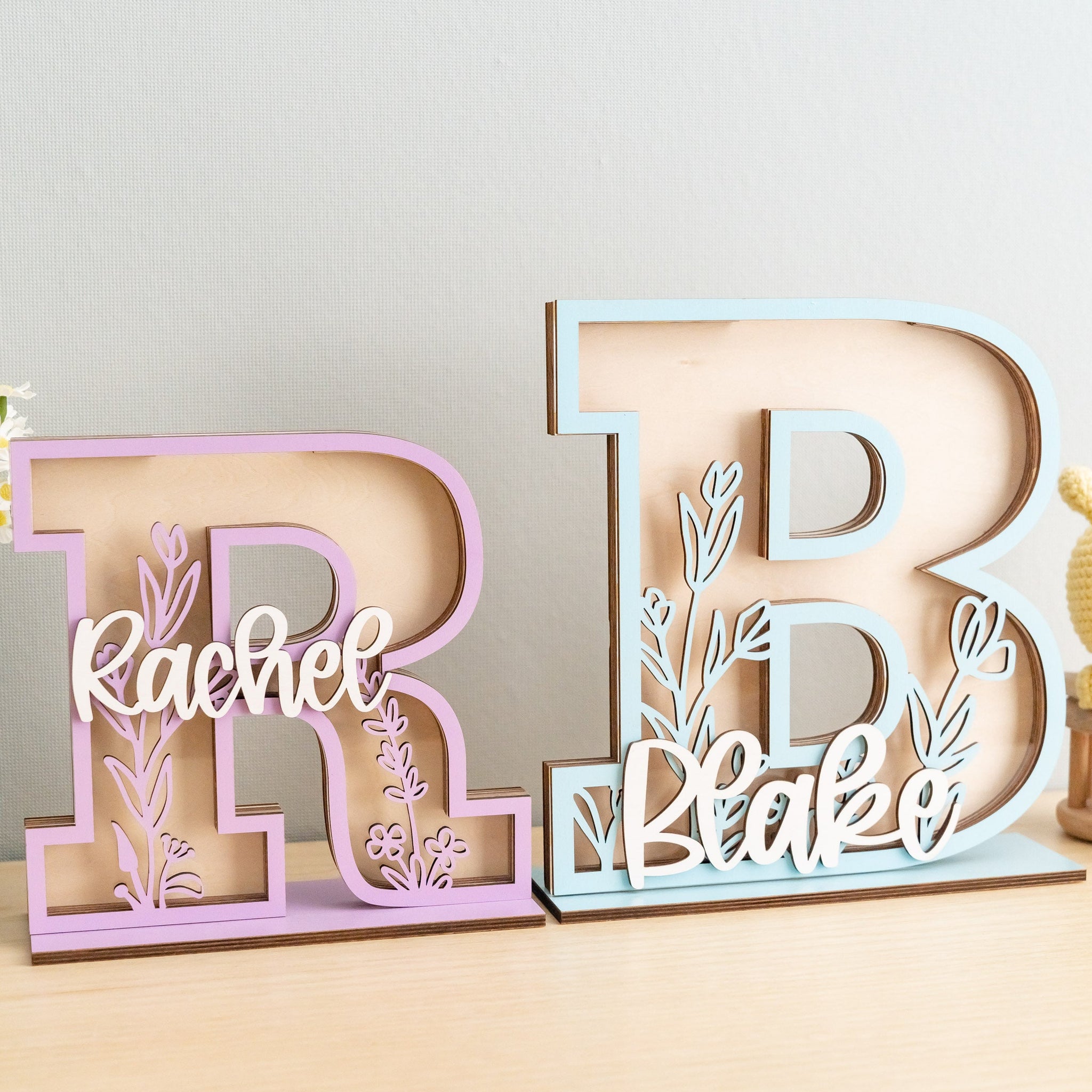 Personalized Letter Piggy Bank with Floral Design