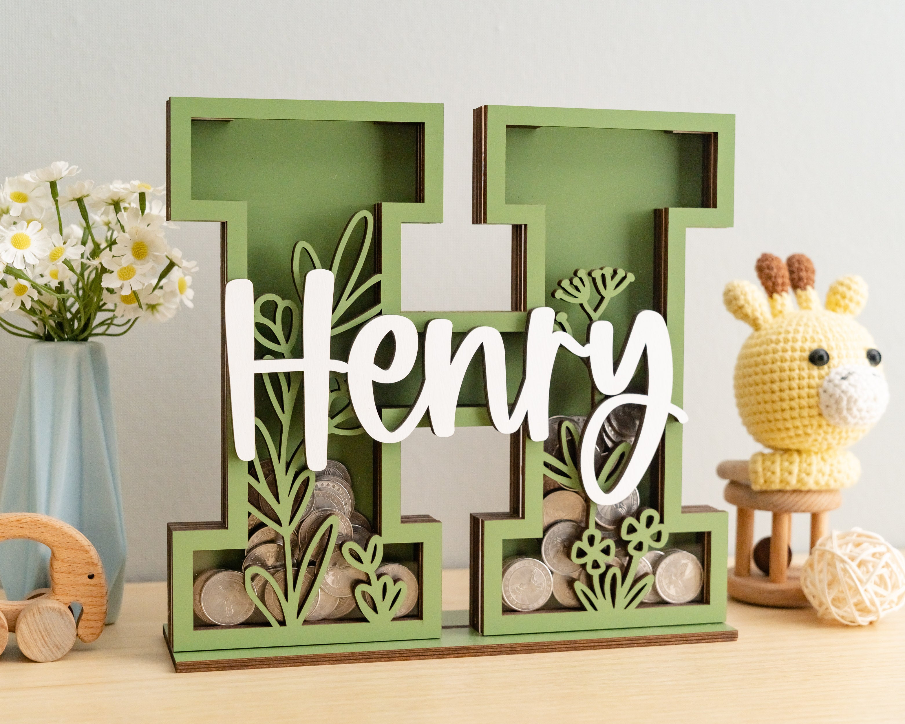 Baby Letter Coin Bank for Boho-Inspired Nursery Decor