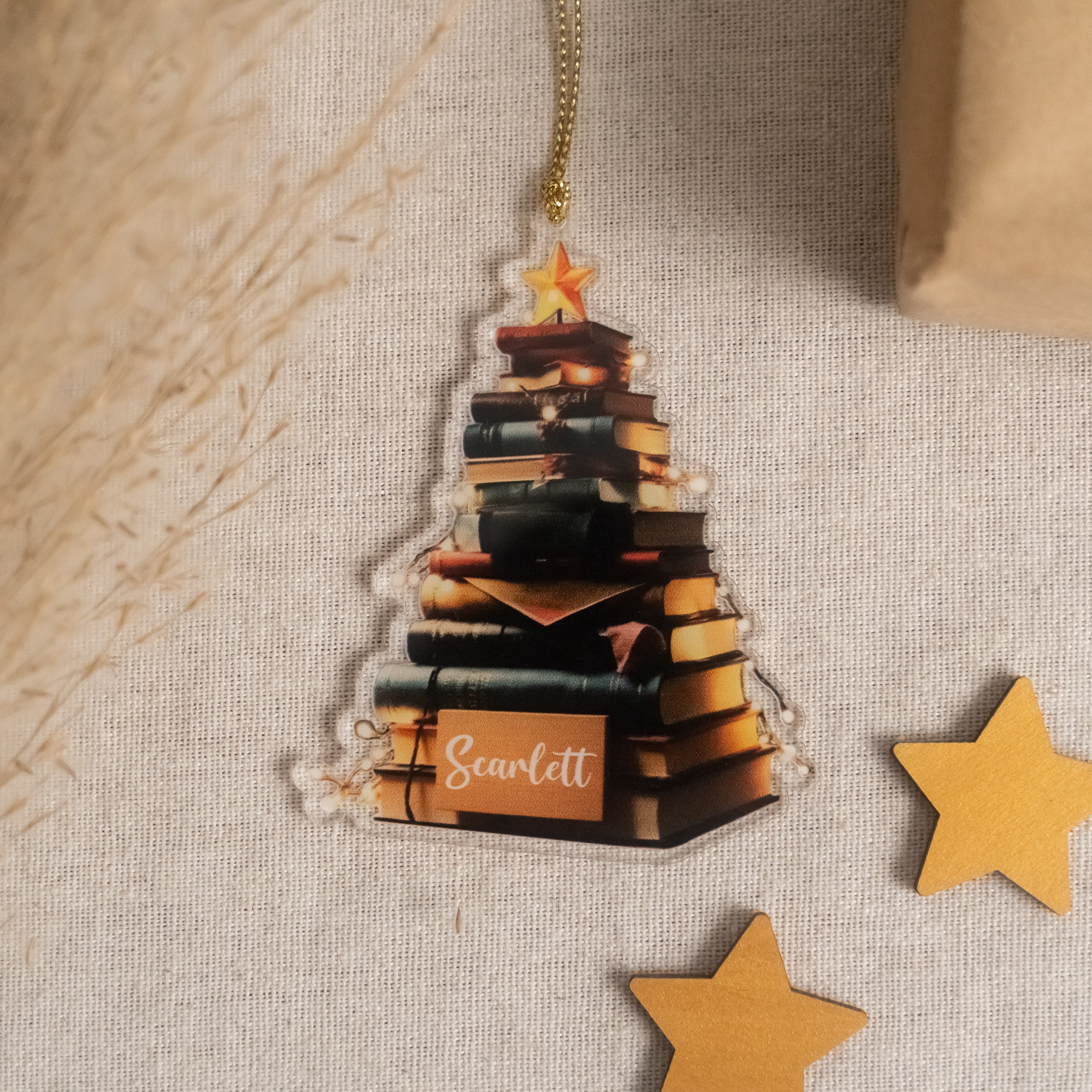 Book Lover Christmas Tree Ornament Wood Acrylic for Readers D27