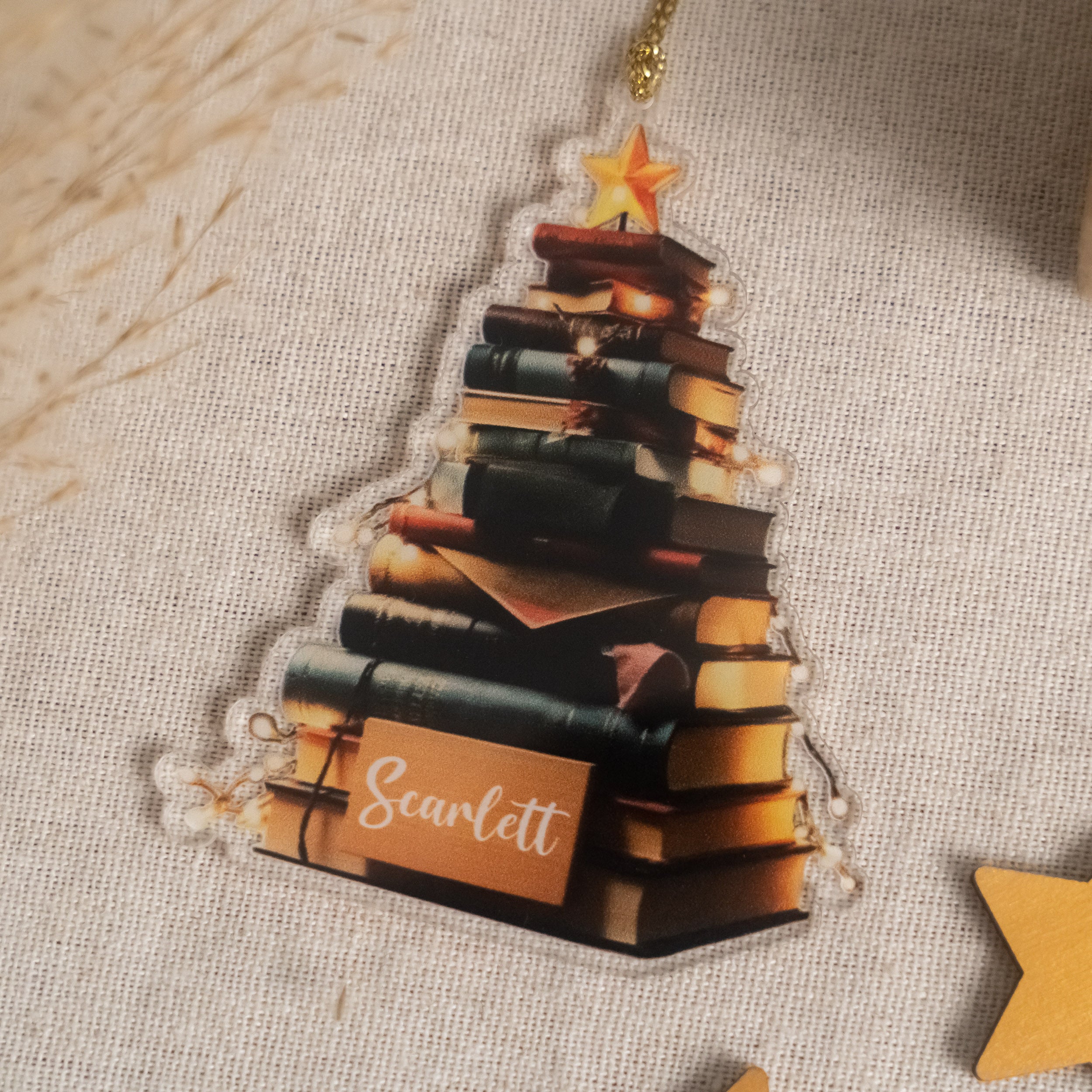 Book Lover Christmas Tree Ornament Wood Acrylic for Readers D27