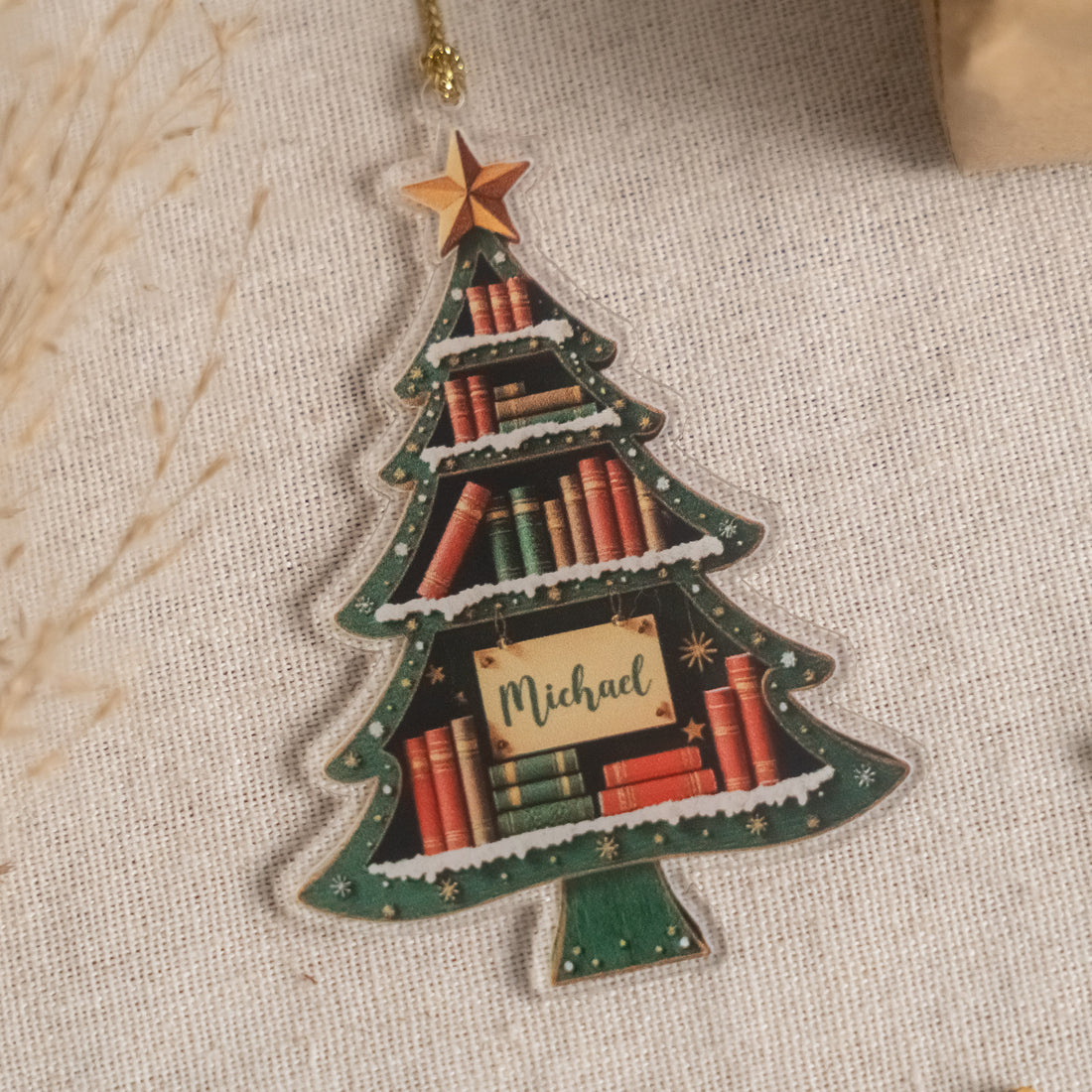 Personalized Book Lover Christmas Ornament Wood for Tree D27